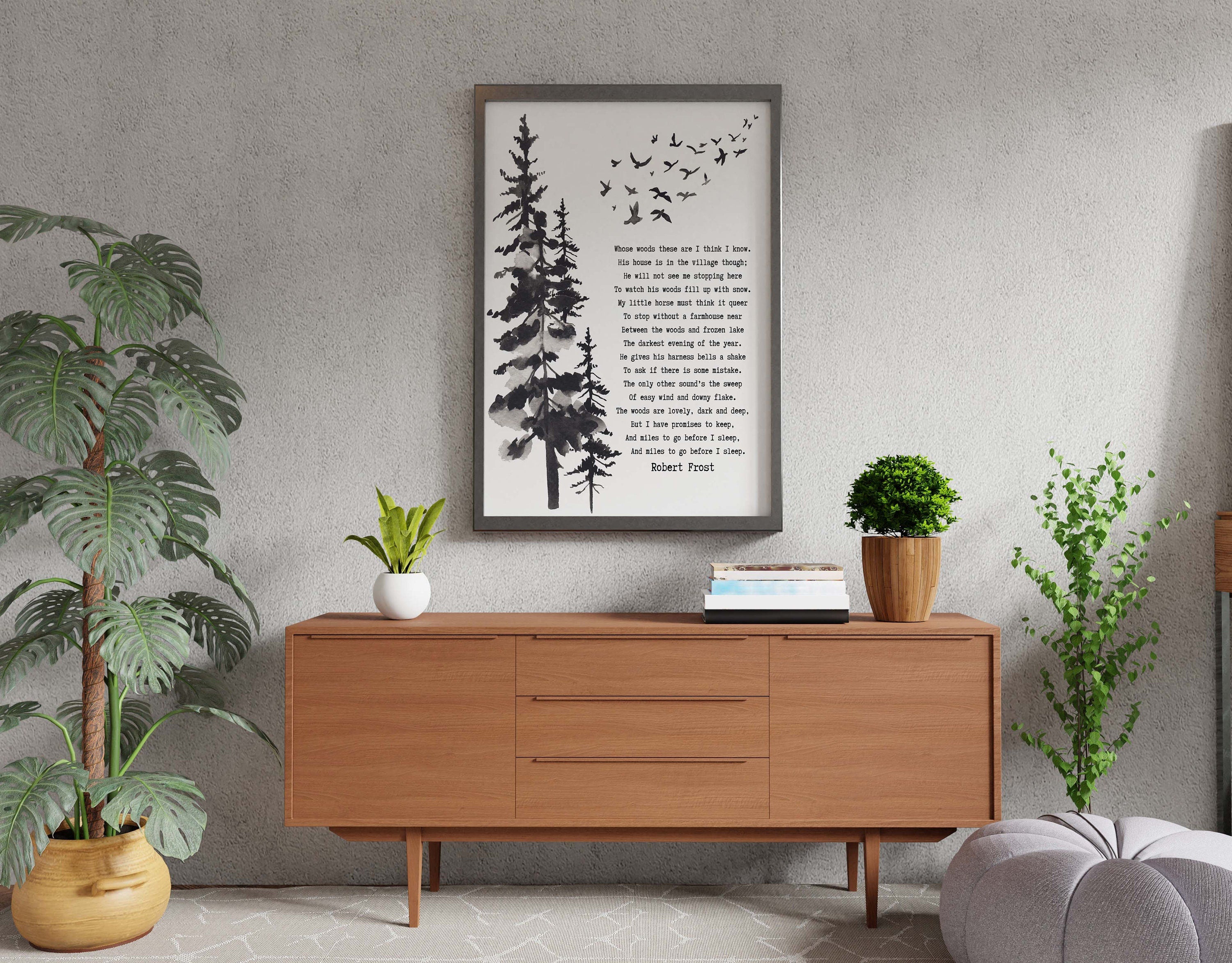 Stopping by the Woods on a Snowy Evening Robert Frost Wall Art Print in Black & White for Living Room Wall Art, Unframed or Framed