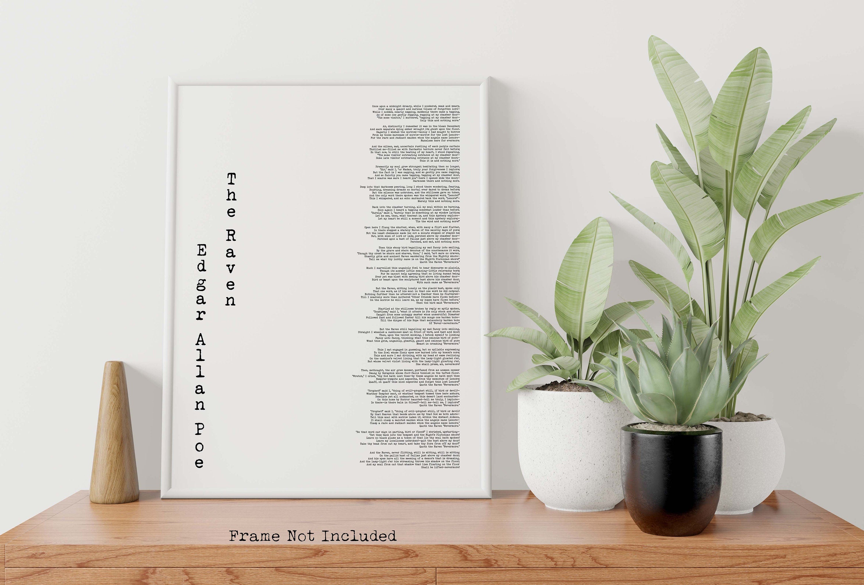 Literary Gifts - The Raven Poem Wall Art Print, Edgar Allan Poe framed or unframed Black & White Art