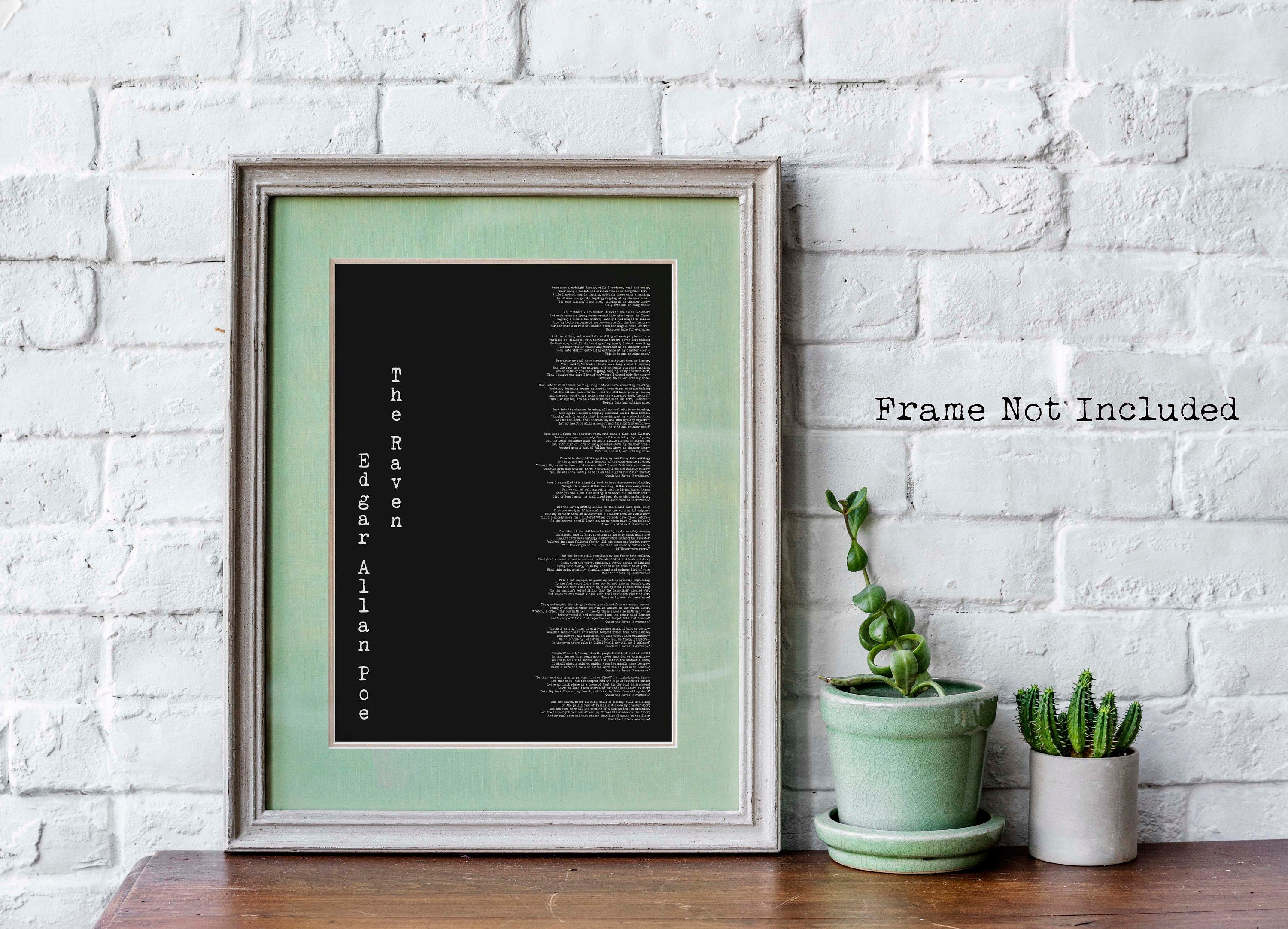 Literary Gifts - The Raven Poem Wall Art Print, Edgar Allan Poe framed or unframed Black & White Art