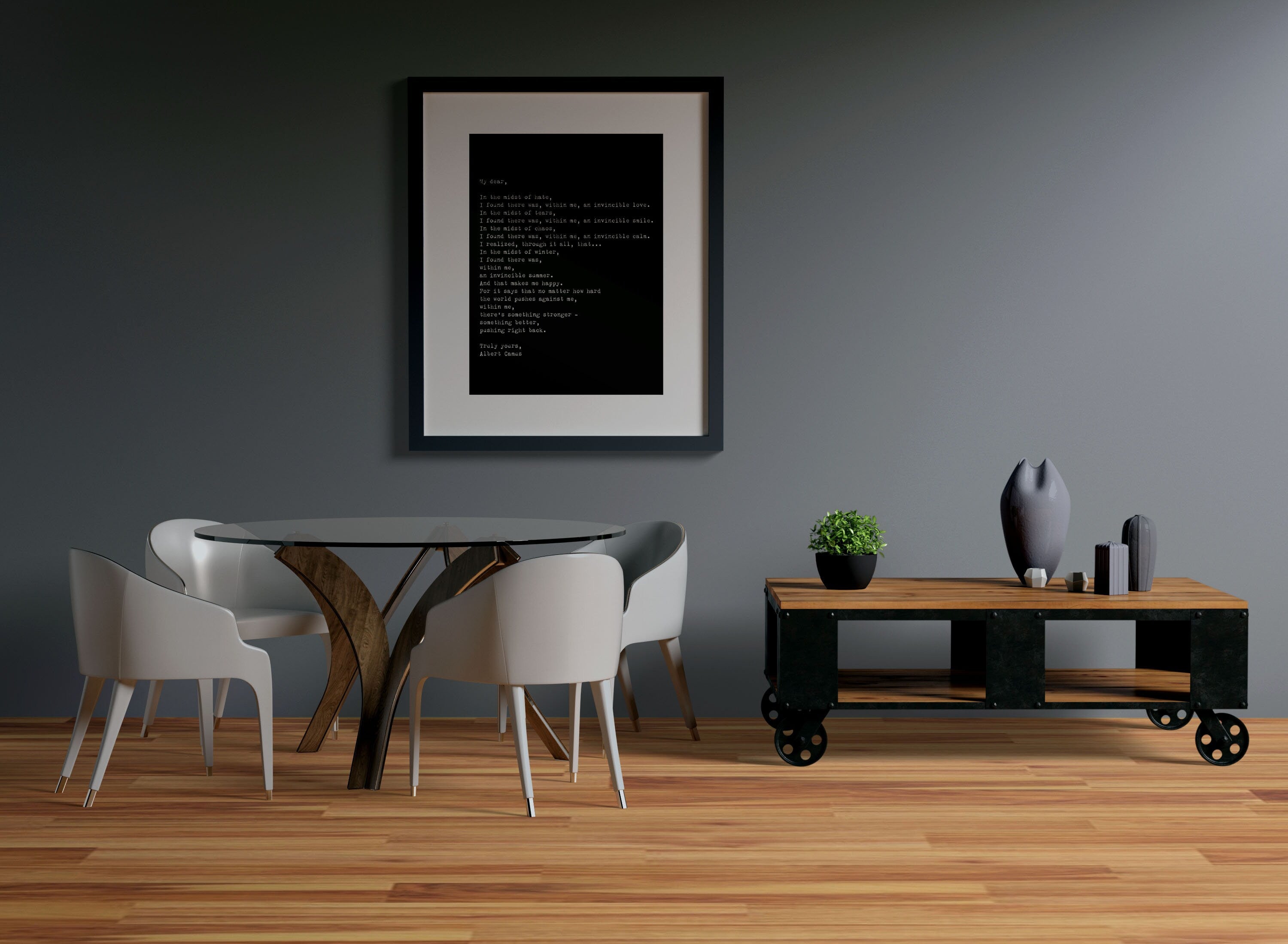 Albert Camus Invincible Summer Black & White Art, Inspirational Artwork