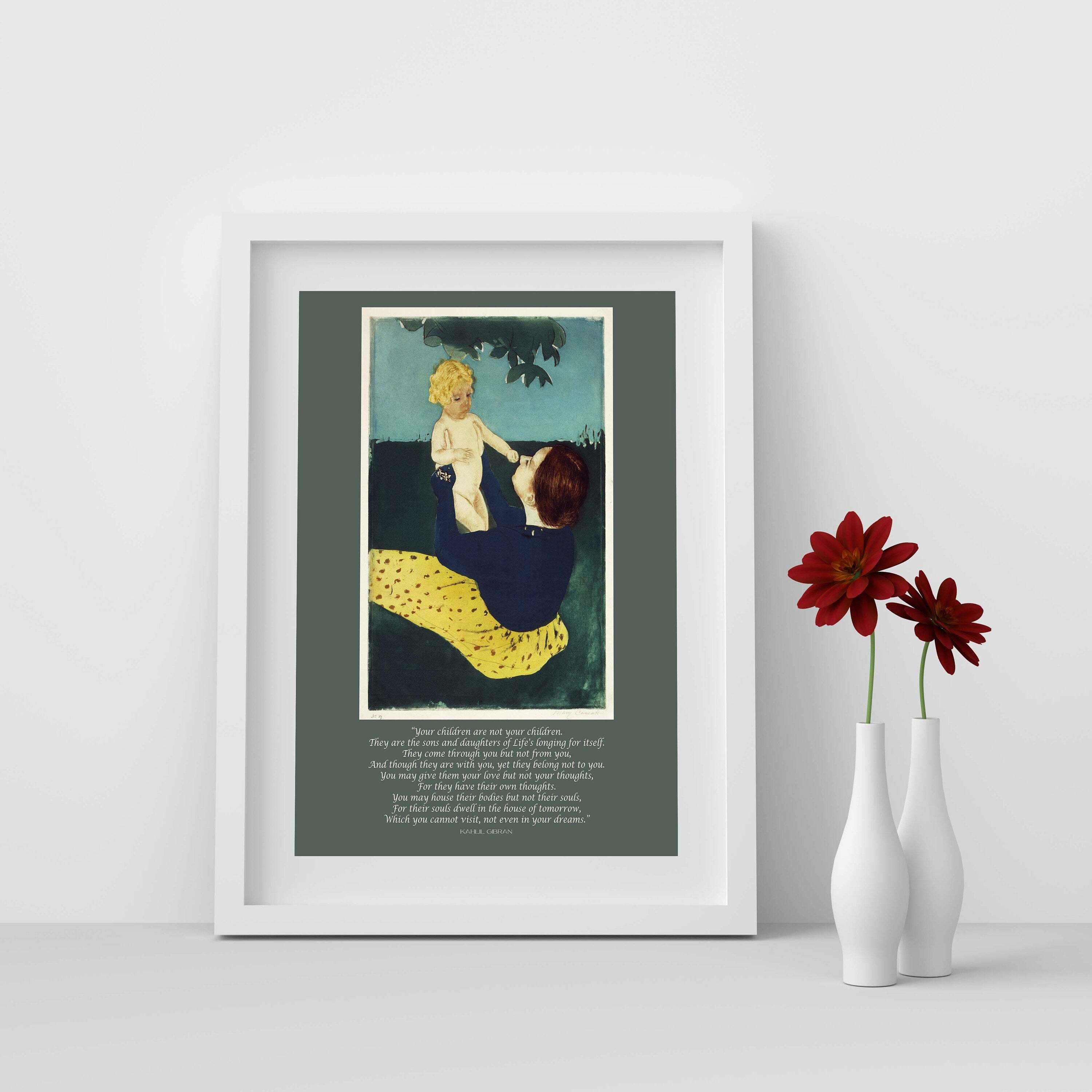On Children poem by Kahlil Gibran Wall Art Prints Quote, Mary Cassatt Fine Art Prints - Mother and Child