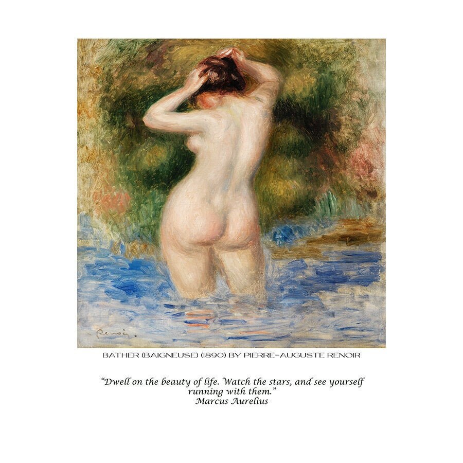 Marcus Aurelius Quote with Renoir Bather Fine Art Print Living Room Wall Art, Don't be afraid