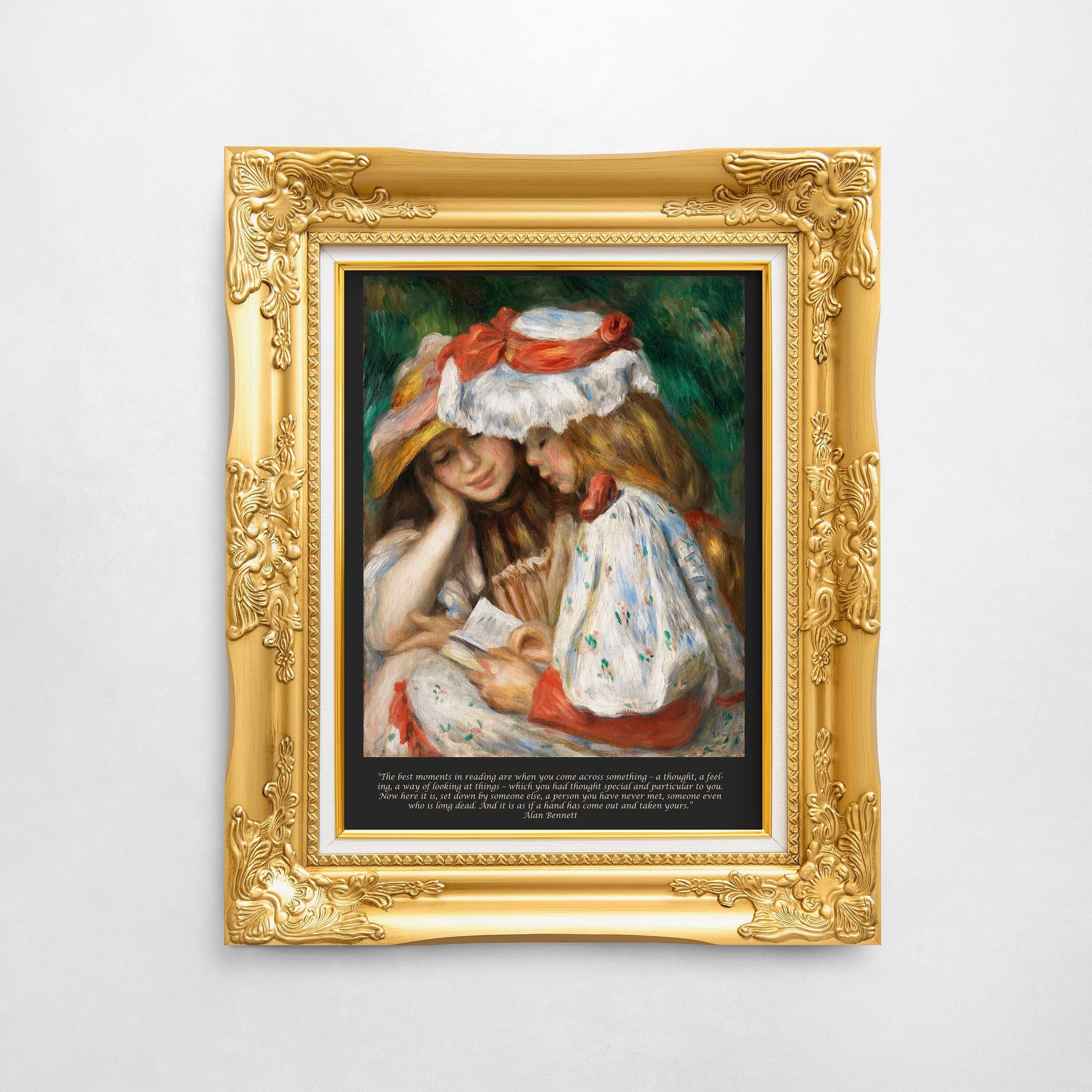 Inspirational Quote with Renoir Fine Art Prints - Two Girls Reading, Best moments in reading - Unframed