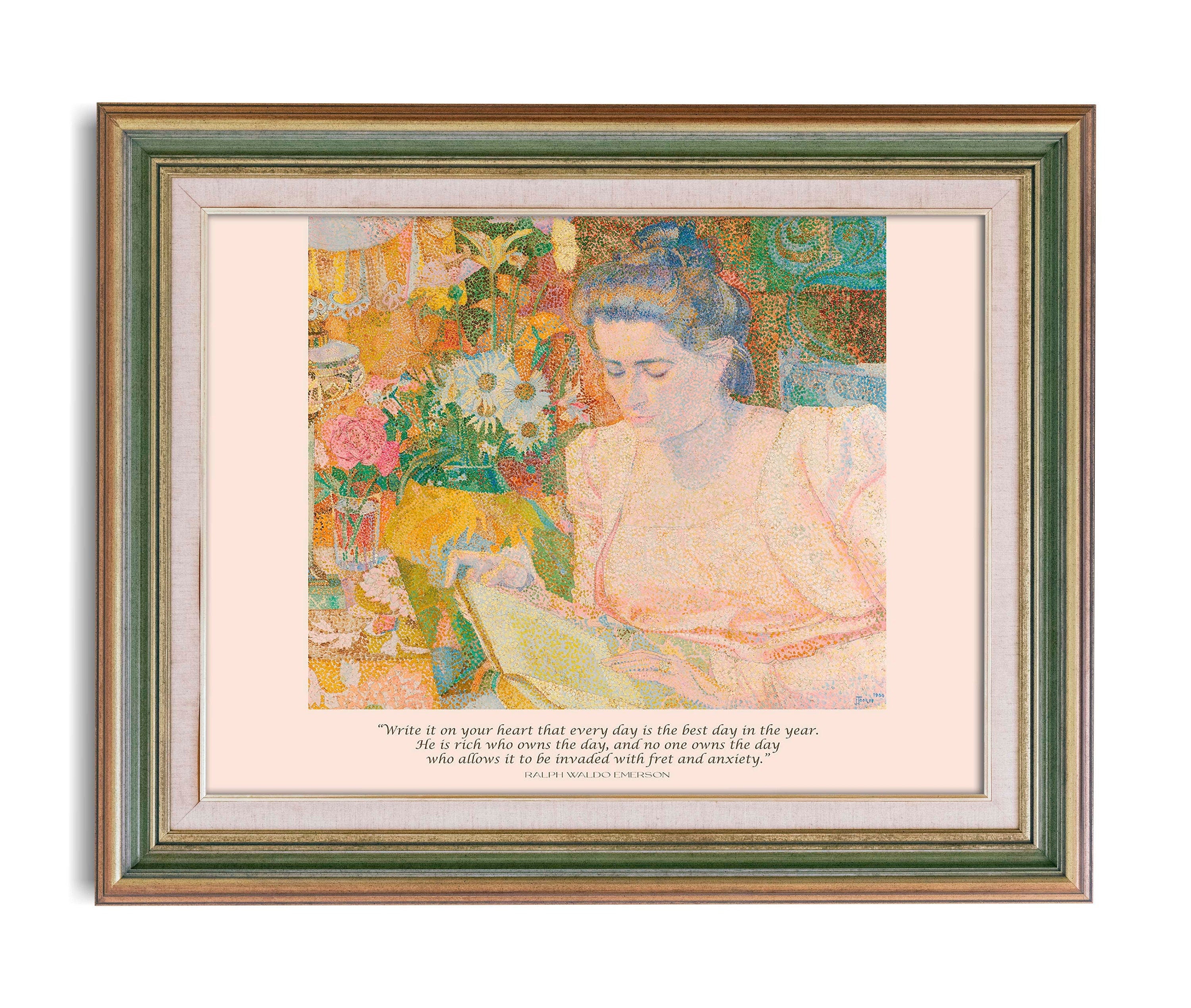 Ralph Waldo Emerson Inspirational Quote, Unframed Jan Toorop Fine Art Prints - Woman Reading