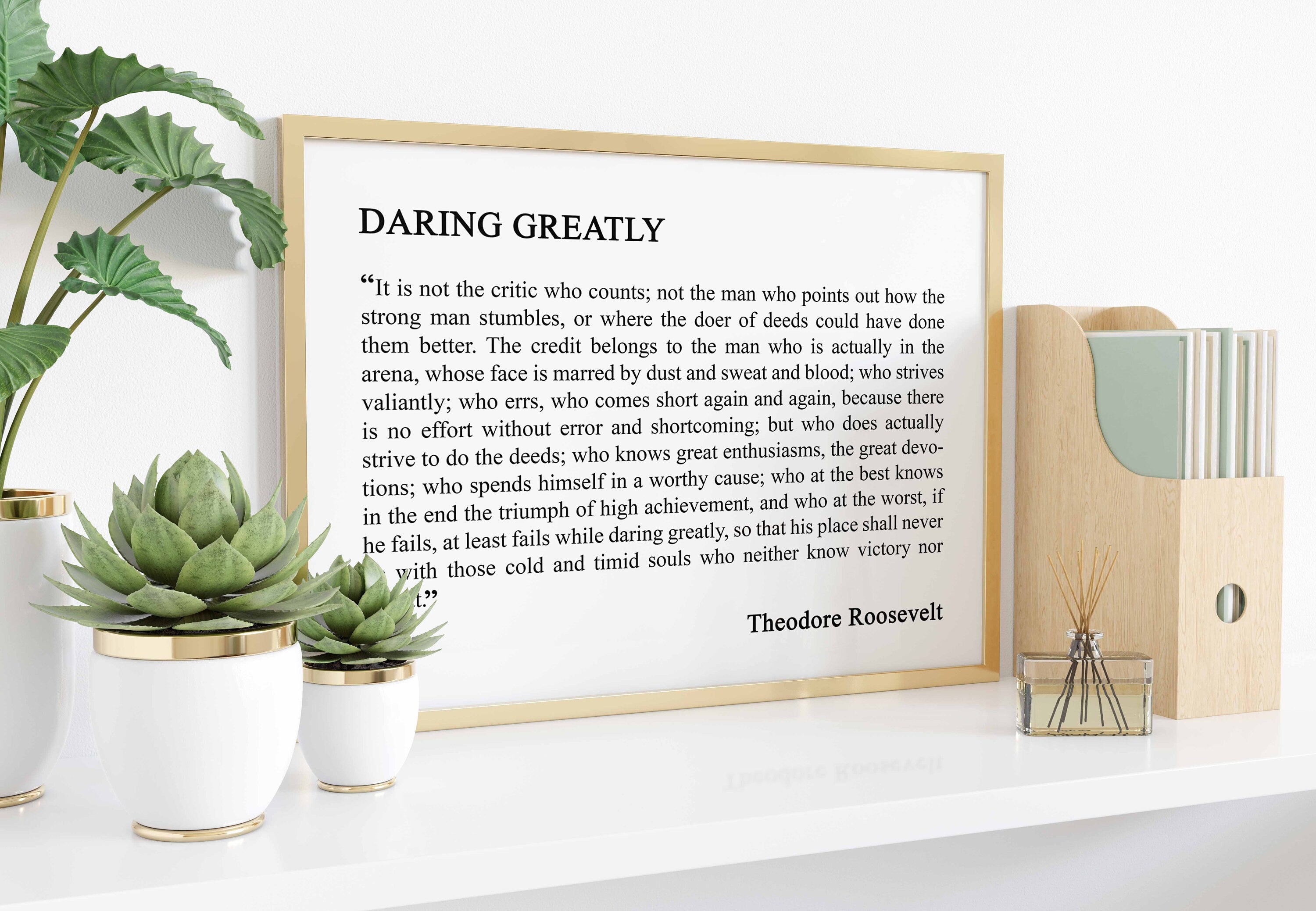 Daring Greatly Man in the Arena Theodore Roosevelt Office Wall Decor, Inspirational Quotes unframed Wall Art in Black and White