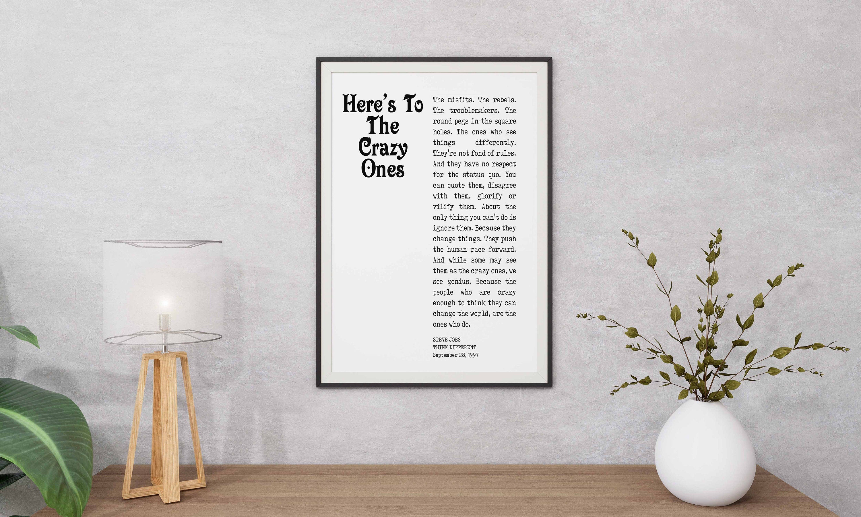 Crazy Ones Steve Jobs Quote Print, Here's to the crazy ones