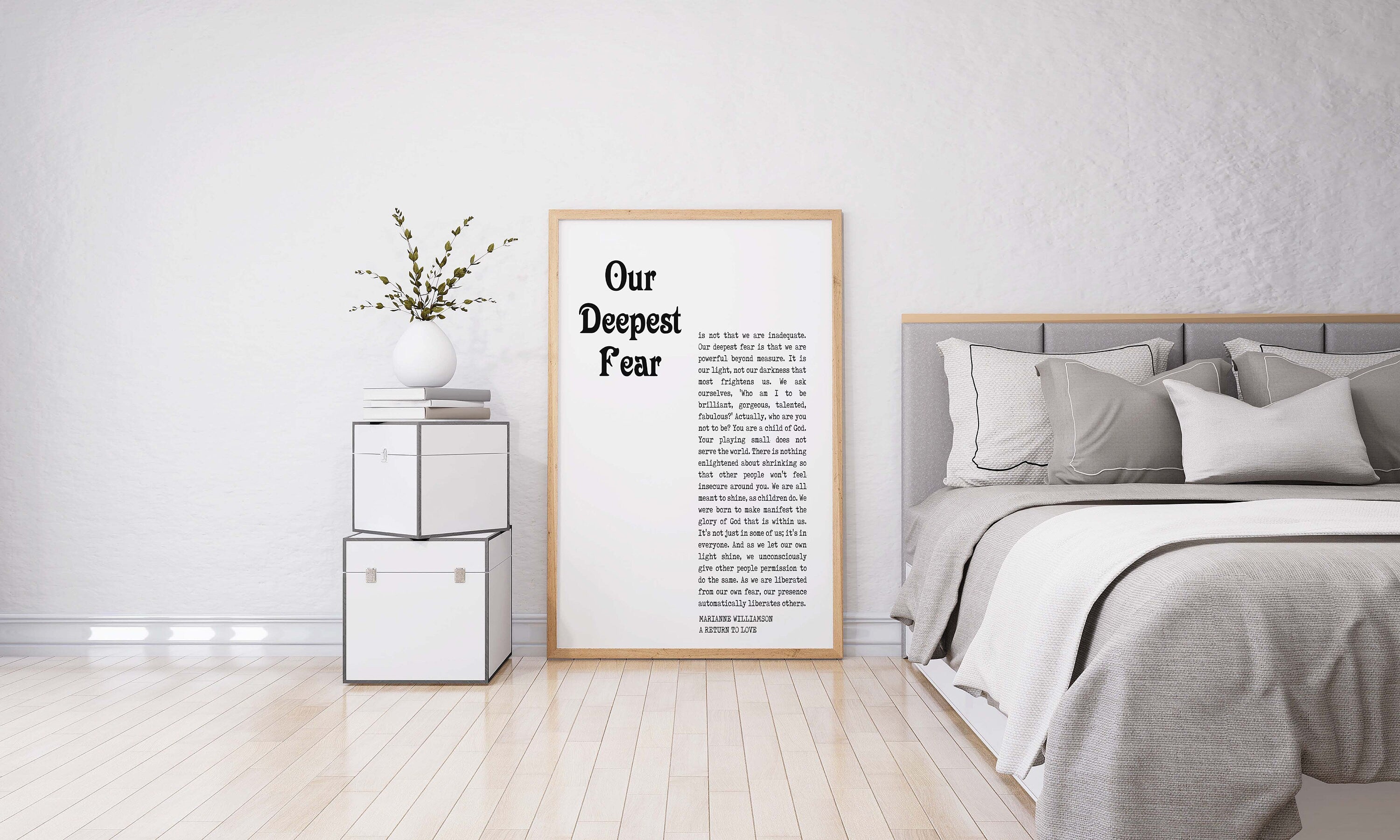 Our Deepest Fear Quote Print, Marianne Williamson Unframed Wall Art Prints in Black & White Inspirational Gifts