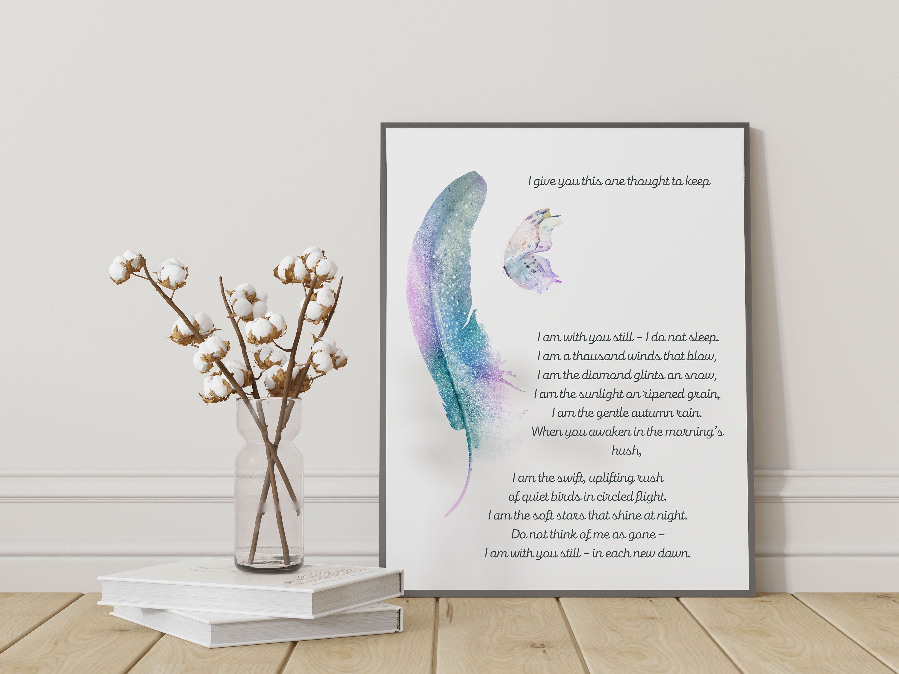 I Give You This One Thought Native American Prayer Quote Print with Watercolor Butterfly & Feather, Inspirational Gift Wall Art