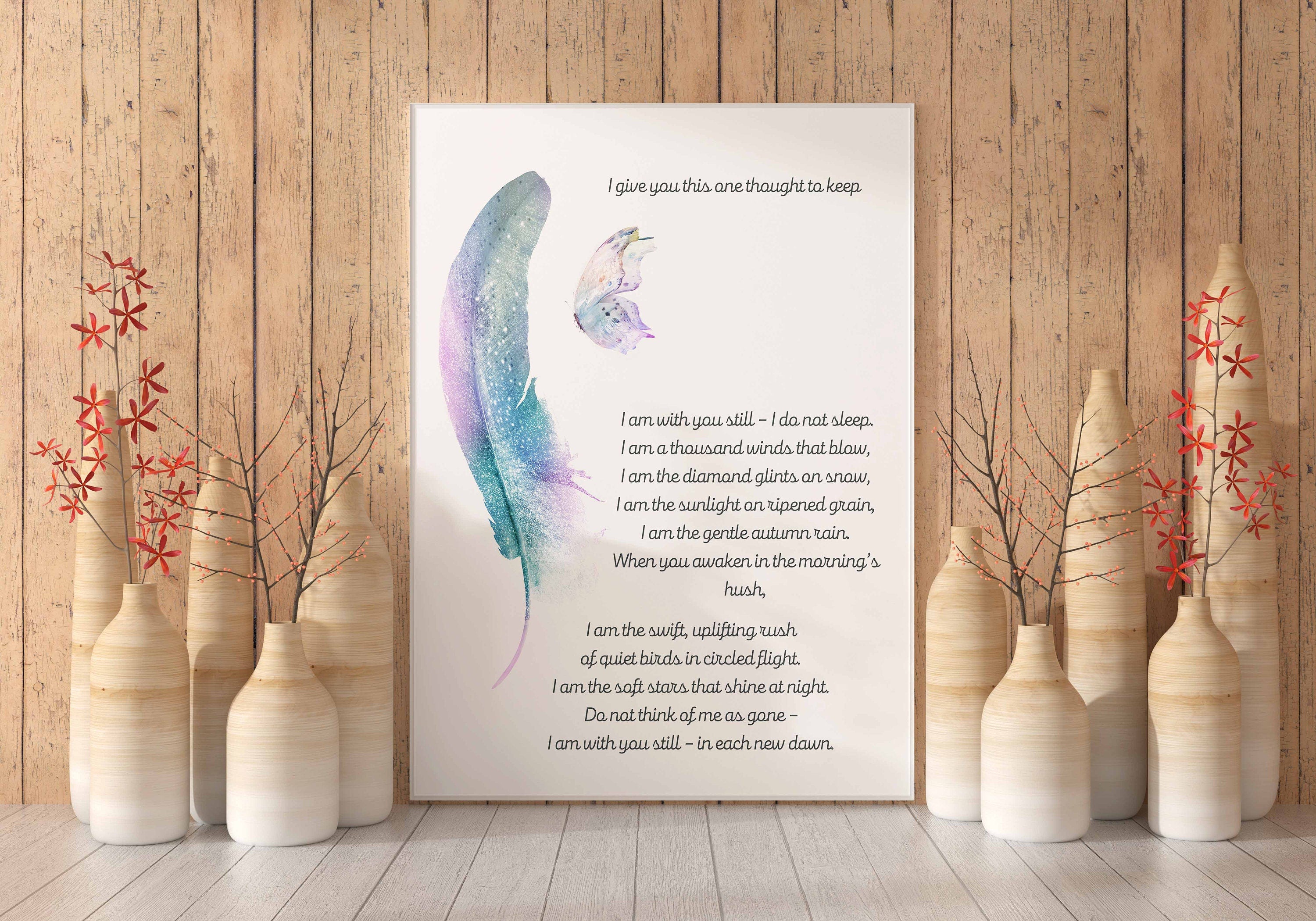 I Give You This One Thought Native American Prayer Quote Print with Watercolor Butterfly & Feather, Inspirational Gift Wall Art