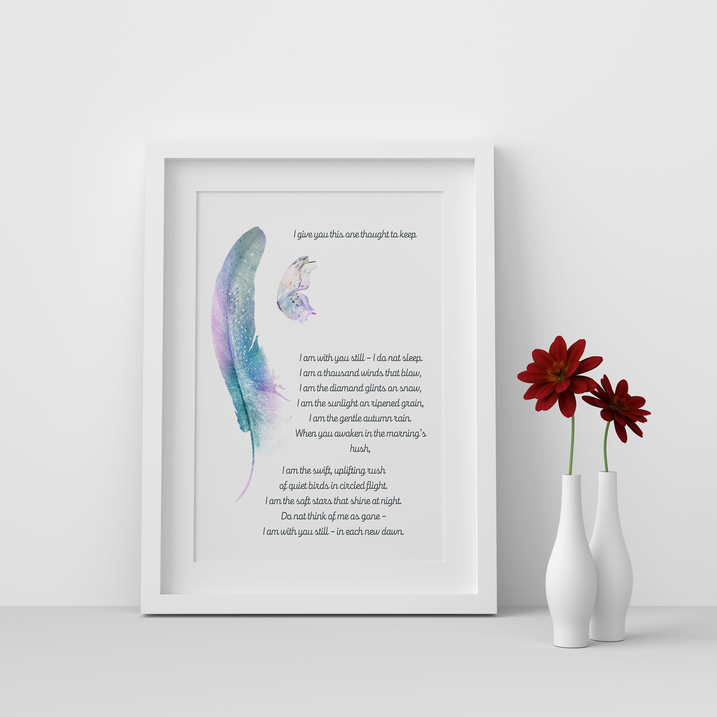 I Give You This One Thought Native American Prayer Quote Print with Watercolor Butterfly & Feather, Inspirational Gift Wall Art