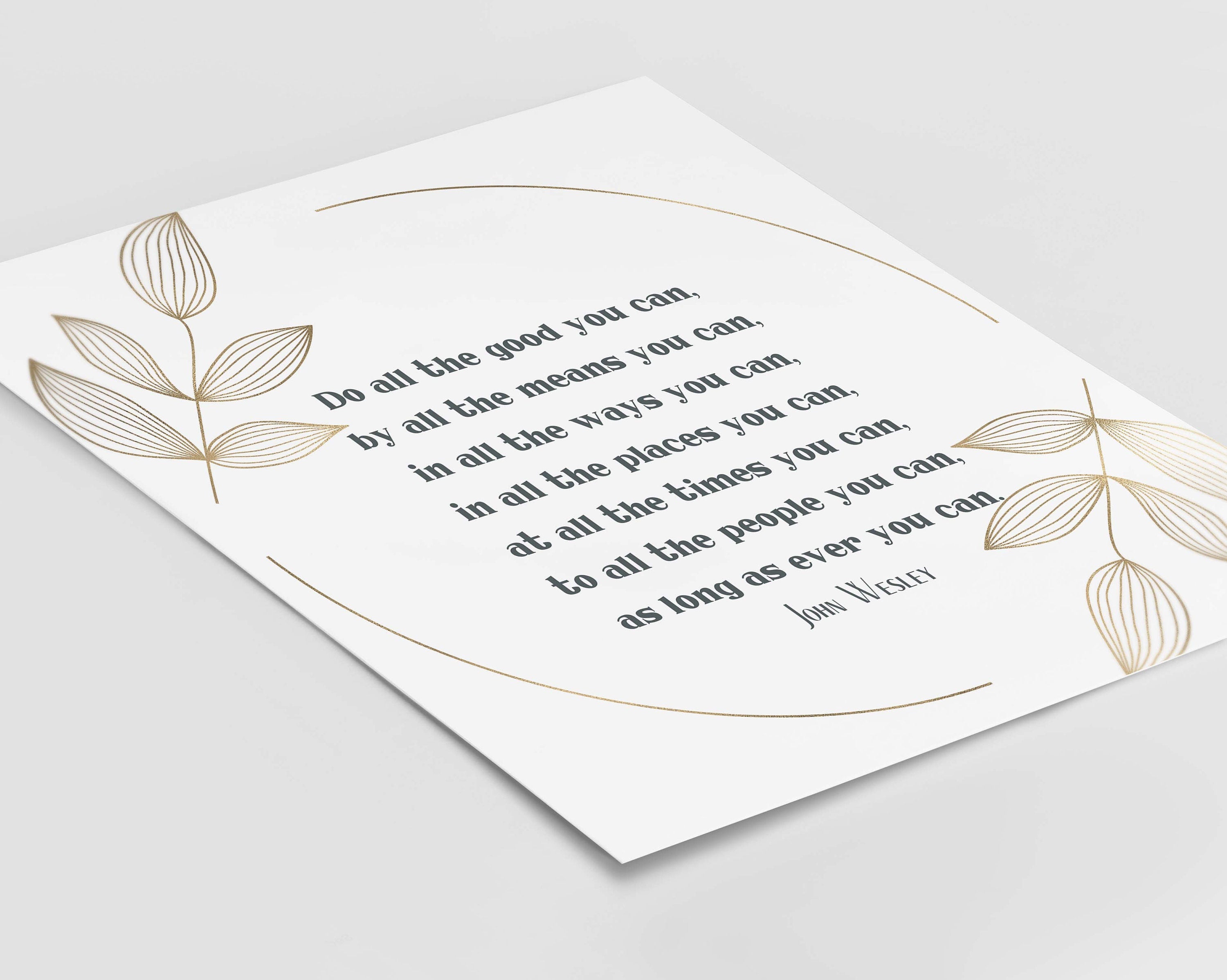 Do All The Good You Can Quote Print in Grey White and Gold, John Wesley Inspirational Quote Wall Art Print Unframed or Framed