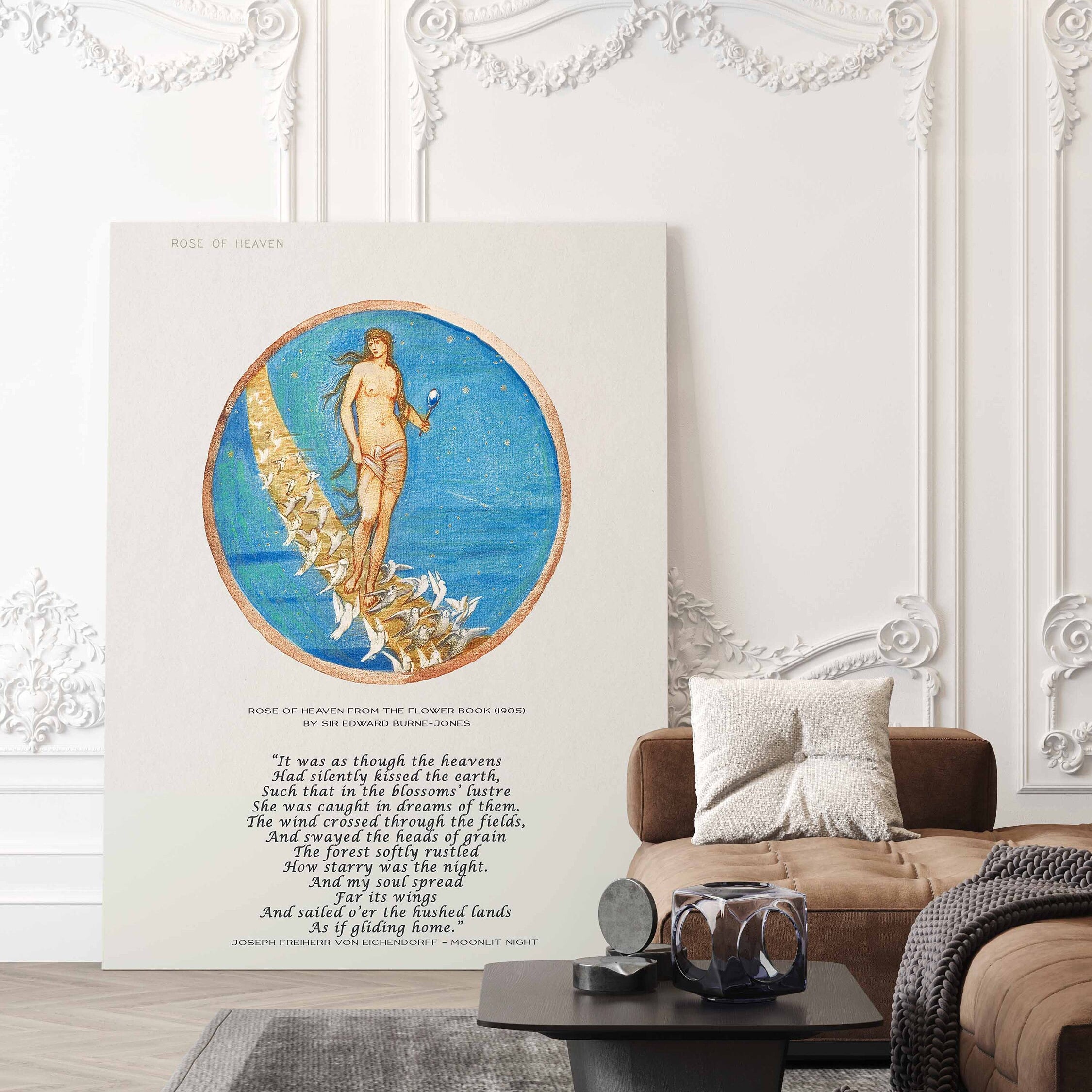 Edward Burne Jones Fine Art Print with Joseph Freiherr von Eichendorff Poem - Rose of Heaven, The Flower Book