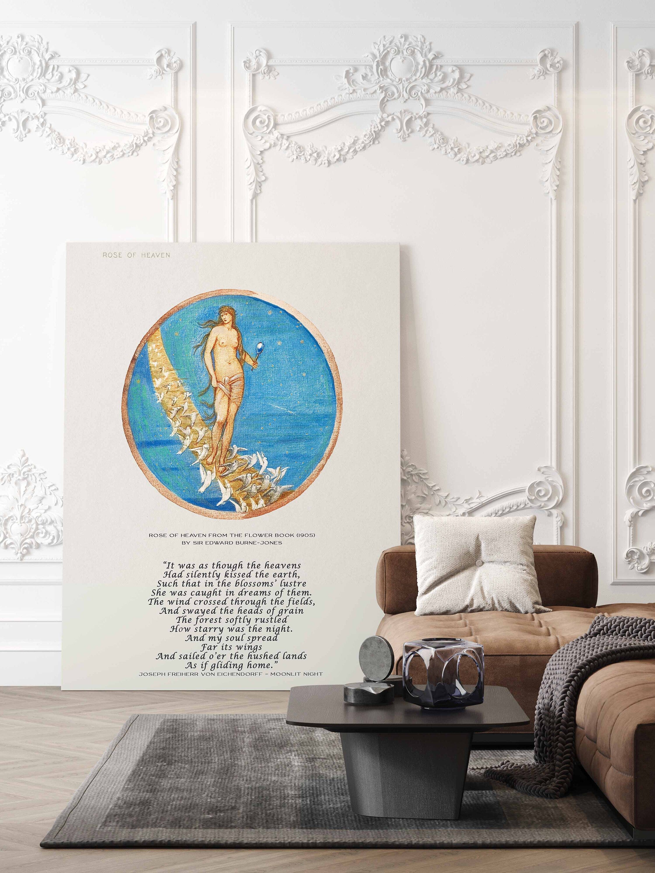 Edward Burne Jones Fine Art Print with Joseph Freiherr von Eichendorff Poem - Rose of Heaven, The Flower Book