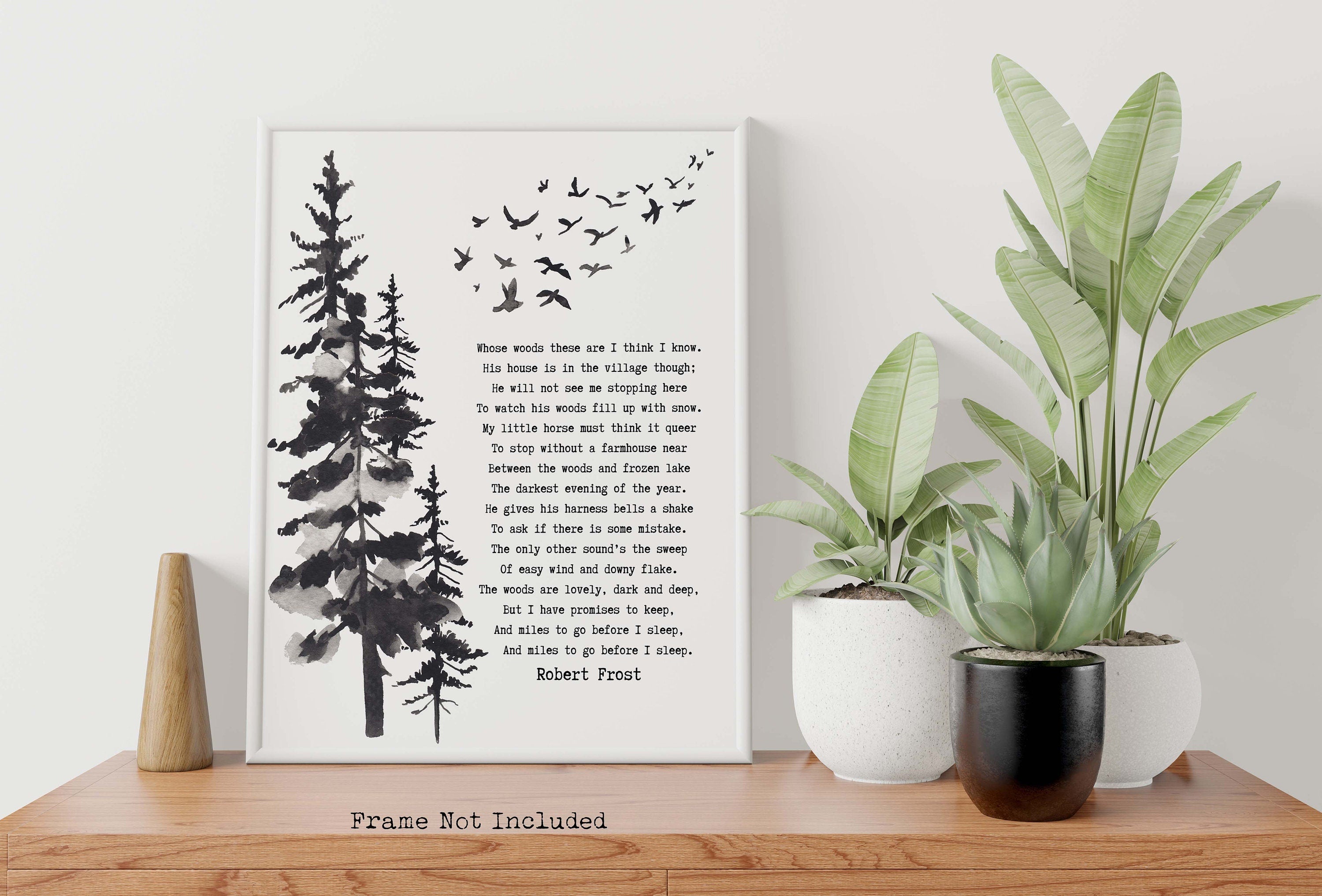 Stopping by the Woods on a Snowy Evening Robert Frost Wall Art Print in Black & White for Living Room Wall Art, Unframed or Framed