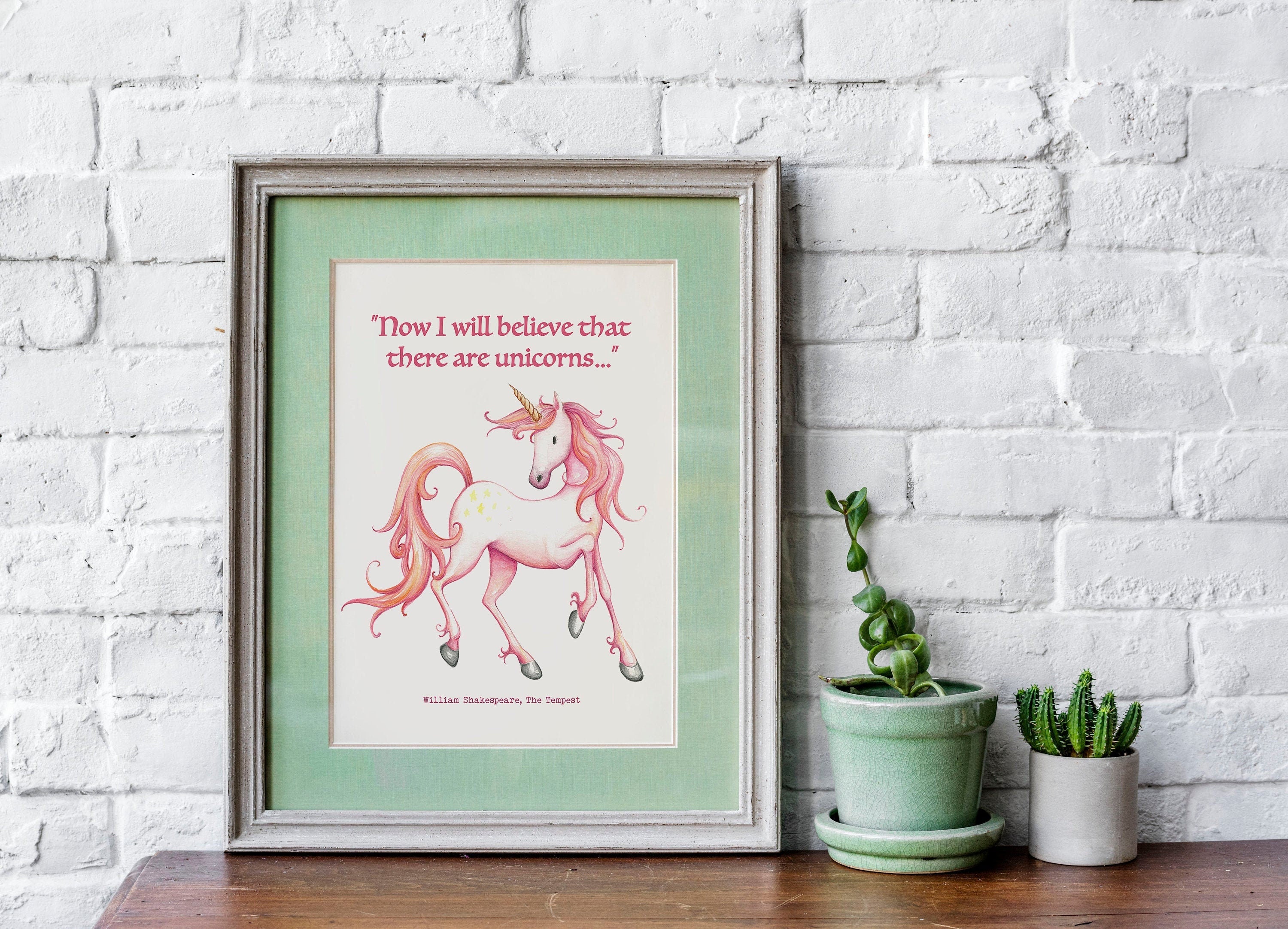 Unicorn Print Shakespeare The Tempest, Now I Will Believe That There Are Unicorns Quote