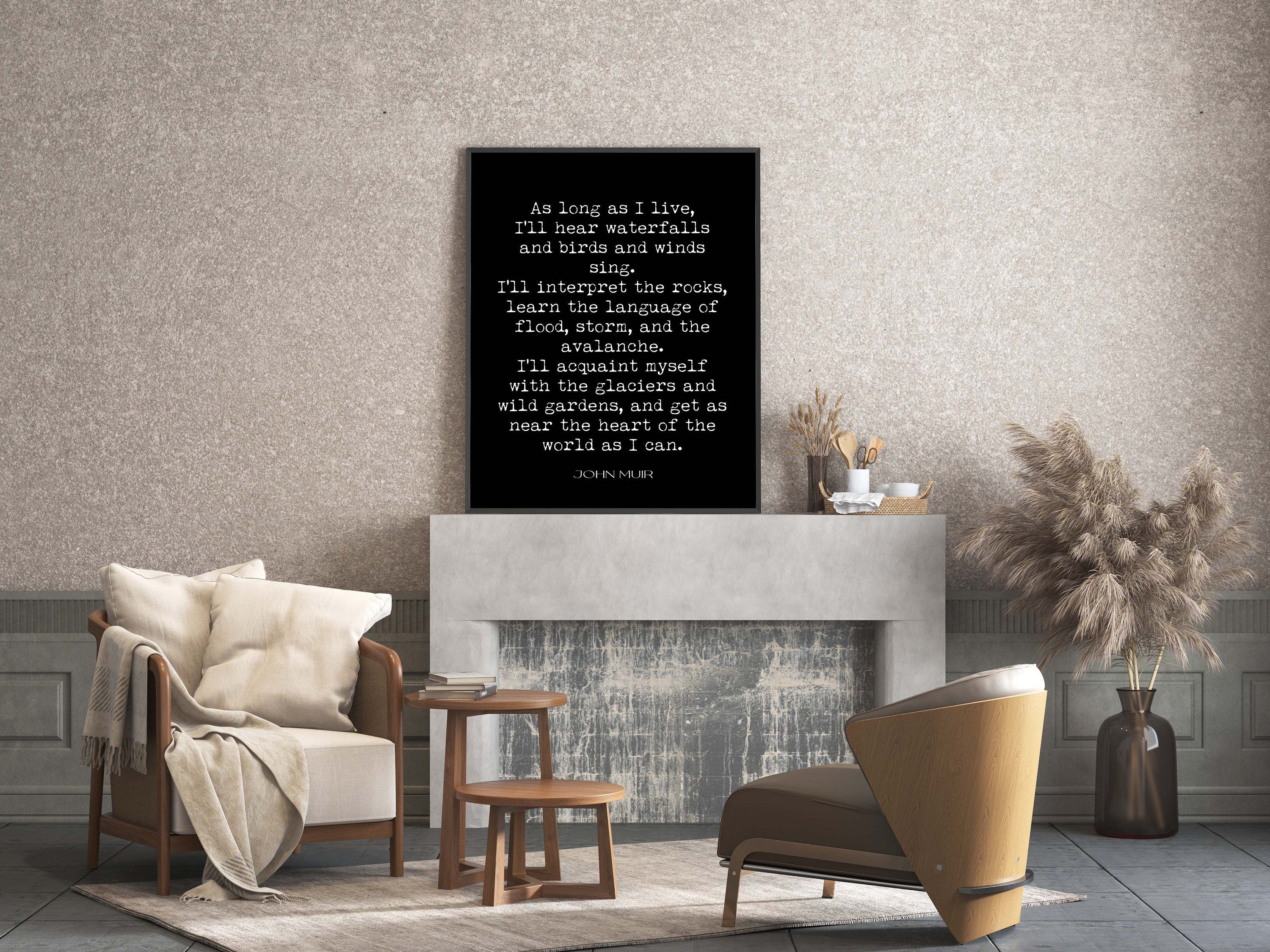 As Long As I Live John Muir unframed Quote Print in Black & White, Inspirational Gift for Nature Lovers