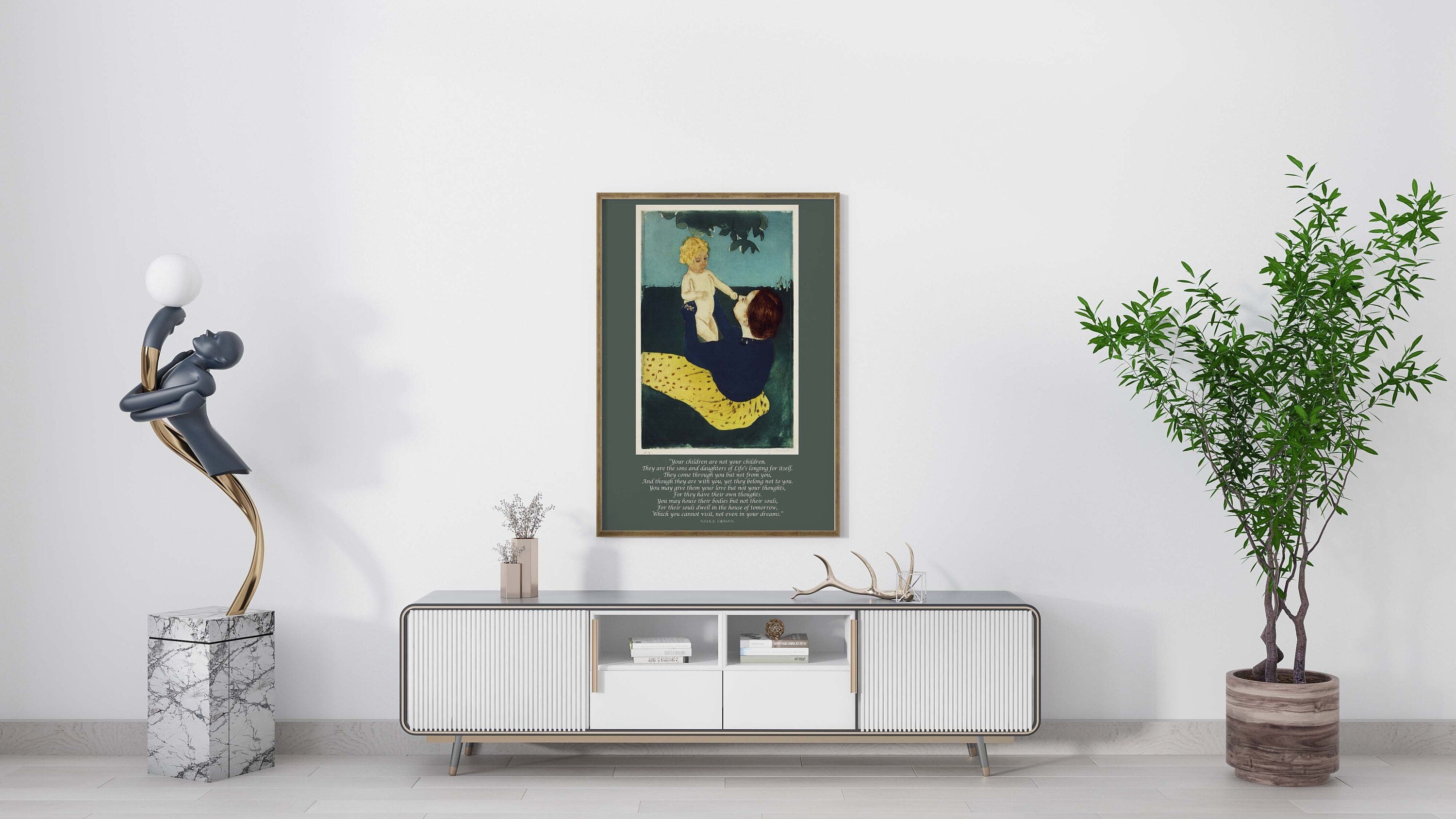On Children poem by Kahlil Gibran Wall Art Prints Quote, Mary Cassatt Fine Art Prints - Mother and Child