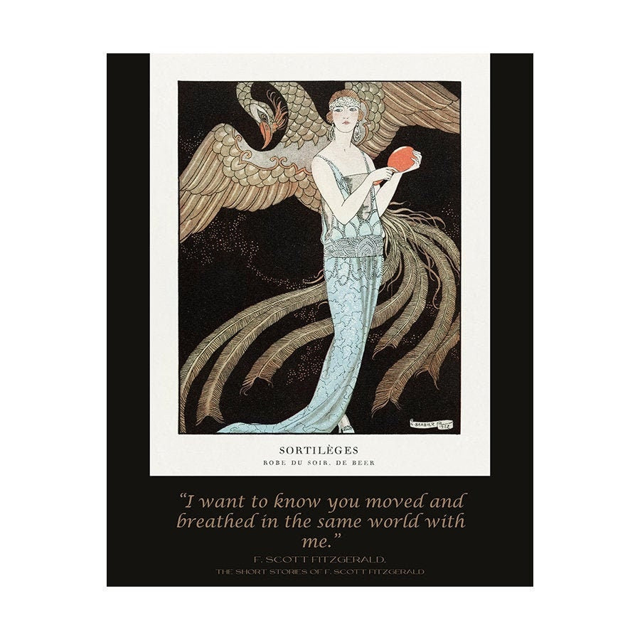 F Scott Fitzgerald Quote Romantic Art, Unframed Fine Art Prints - French Fashion Illustration 1920s