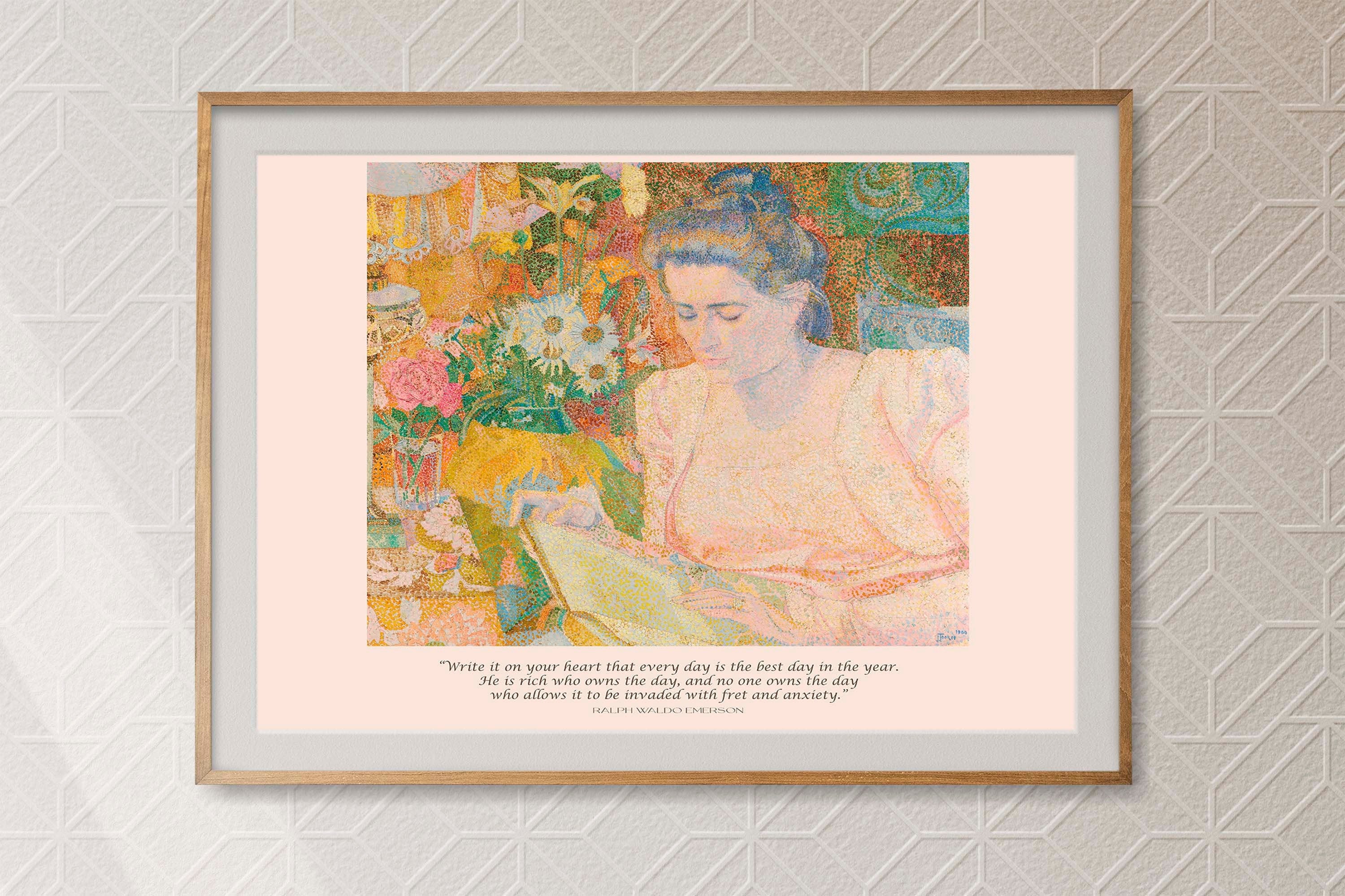 Ralph Waldo Emerson Inspirational Quote, Unframed Jan Toorop Fine Art Prints - Woman Reading