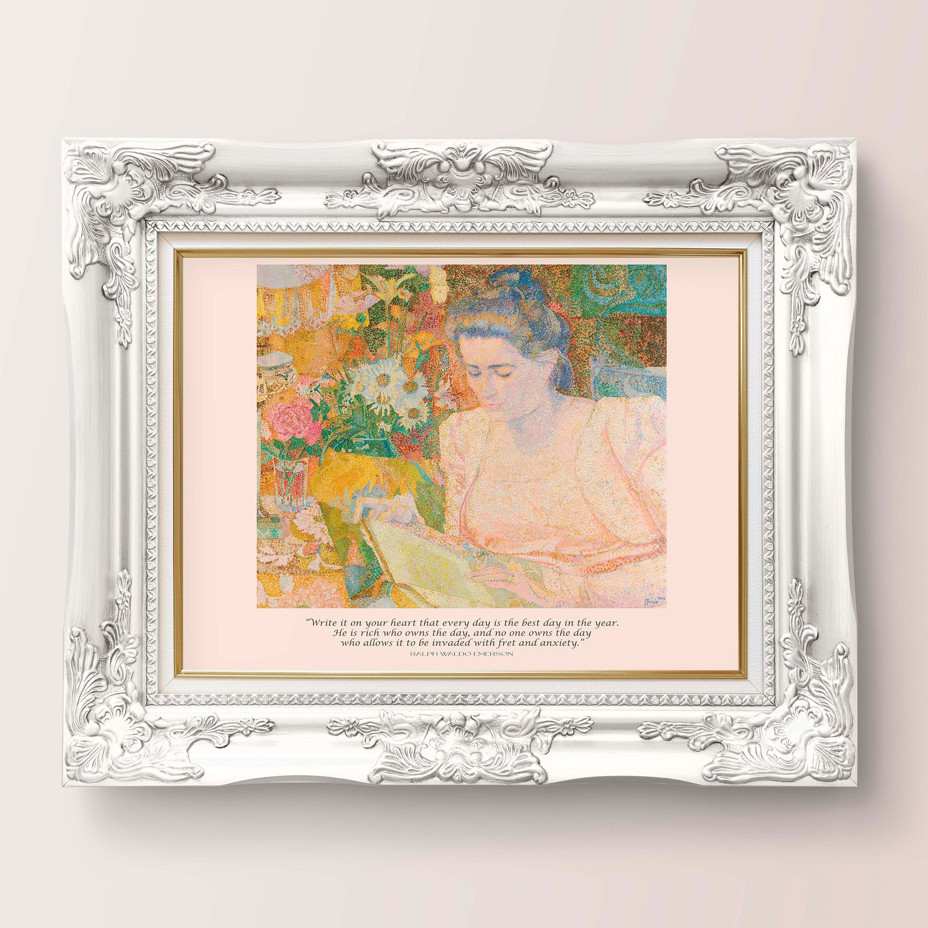 Ralph Waldo Emerson Inspirational Quote, Unframed Jan Toorop Fine Art Prints - Woman Reading