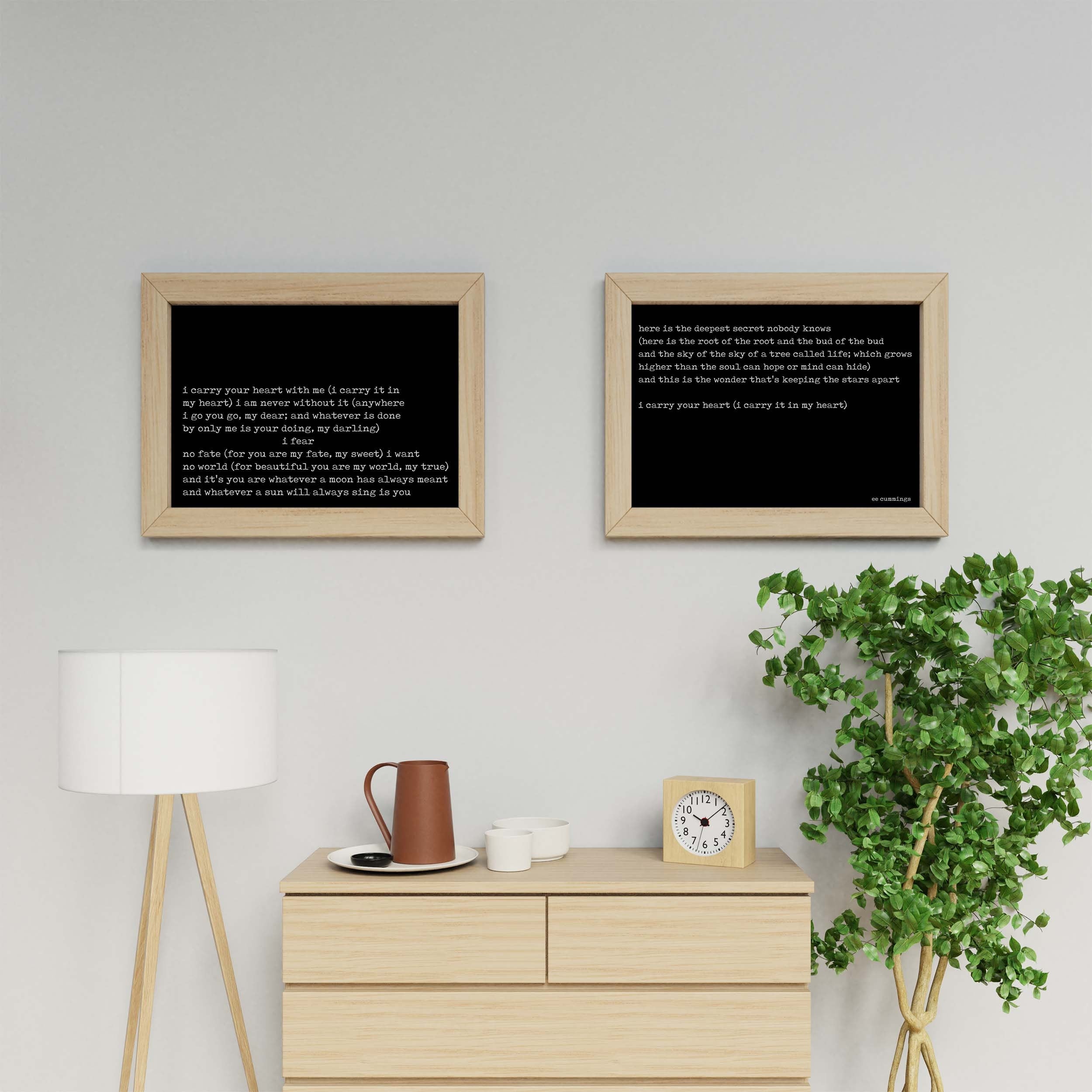 ee cummings I Carry Your Heart Wall Art Prints, unframed Poetry Quote Art Set