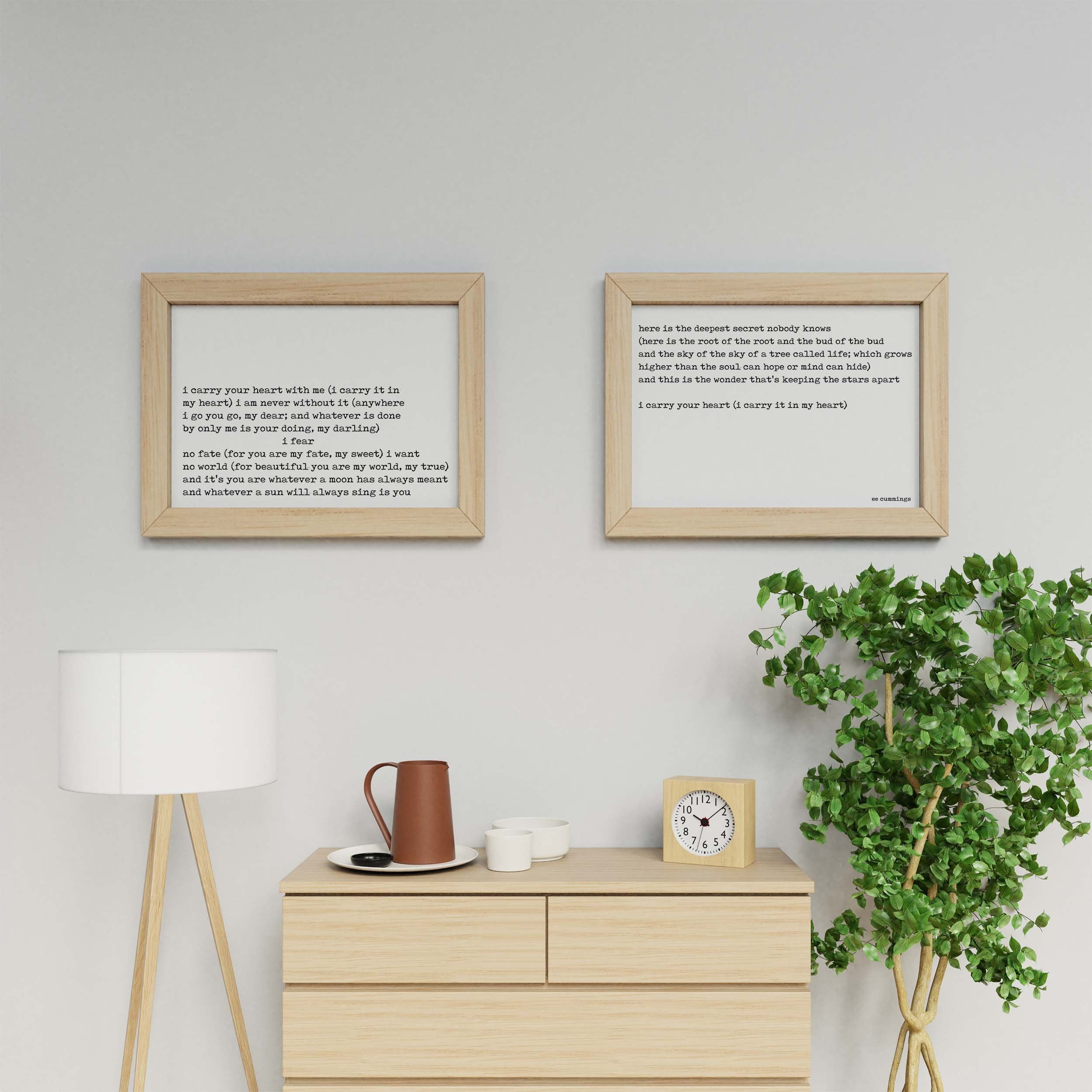ee cummings I Carry Your Heart Wall Art Prints, unframed Poetry Quote Art Set