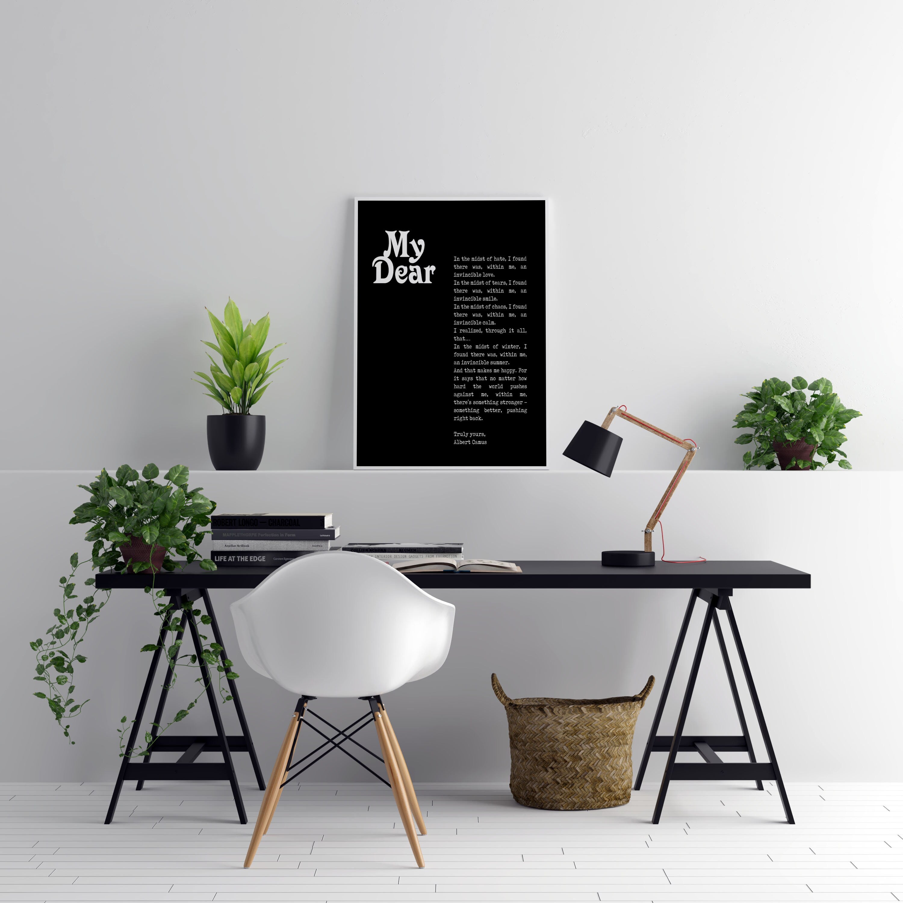 Albert Camus Invincible Summer Black & White Art, Inspirational Artwork