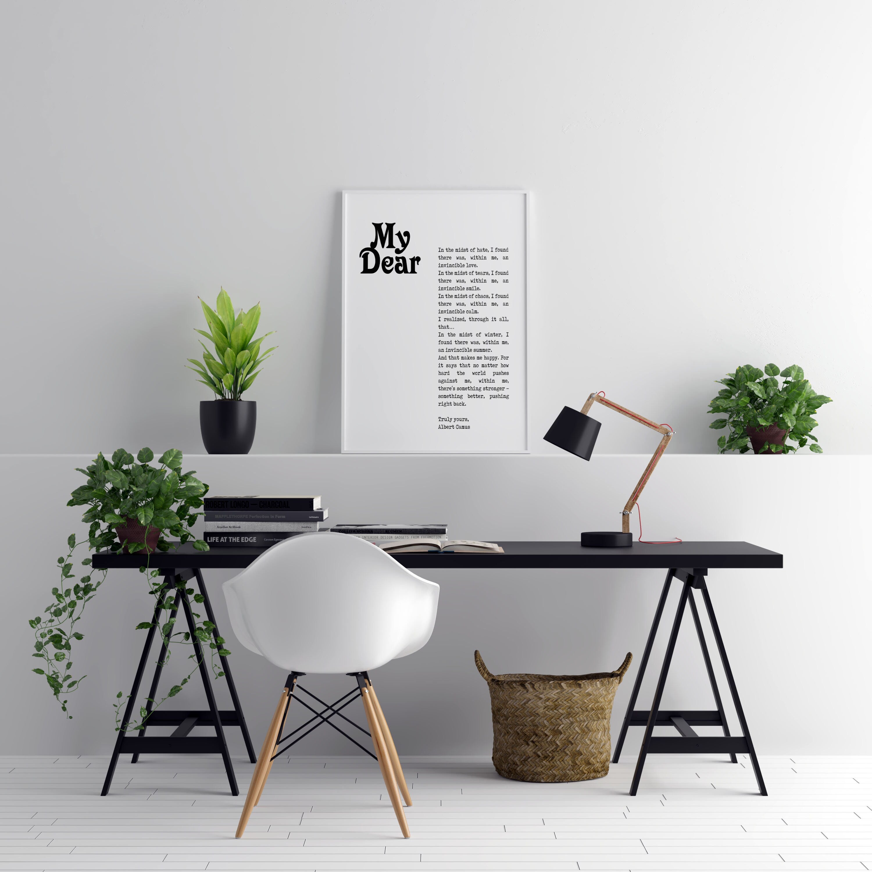 Albert Camus Invincible Summer Black & White Art, Inspirational Artwork