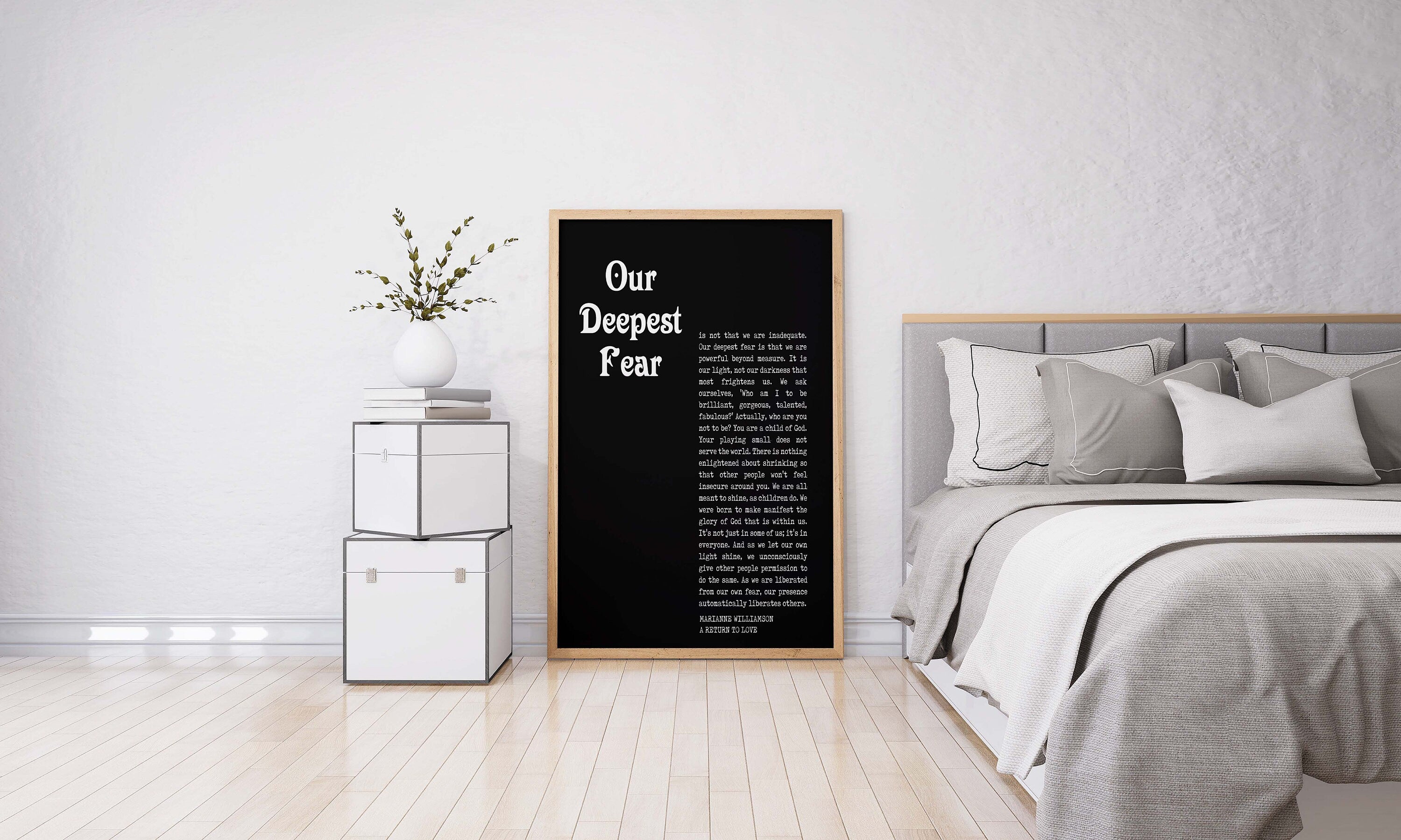Our Deepest Fear Quote Print, Marianne Williamson Unframed Wall Art Prints in Black & White Inspirational Gifts