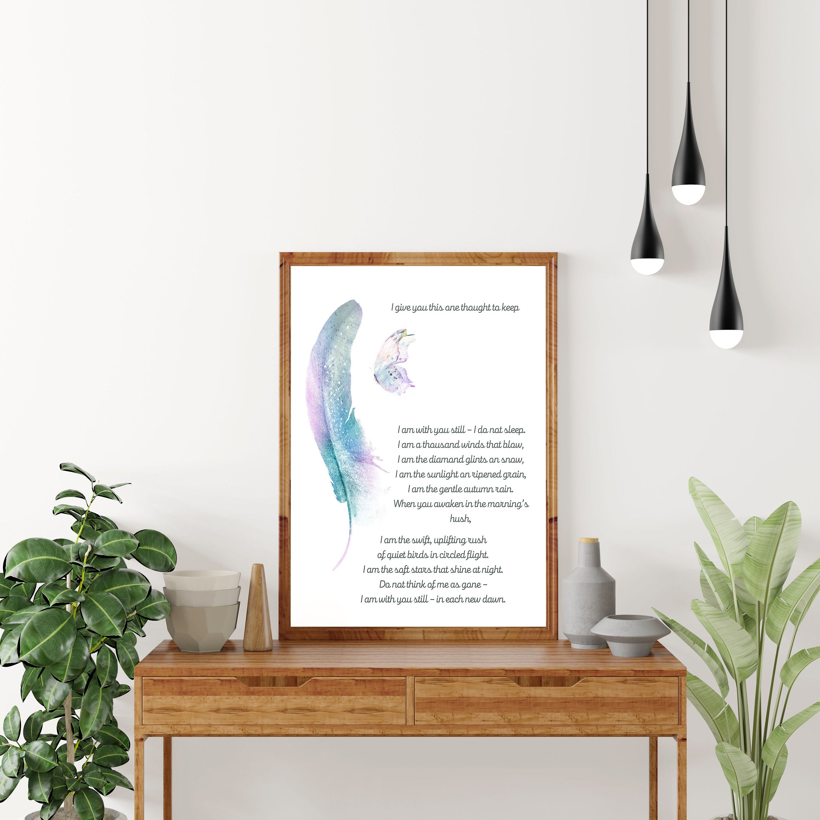 I Give You This One Thought Native American Prayer Quote Print with Watercolor Butterfly & Feather, Inspirational Gift Wall Art