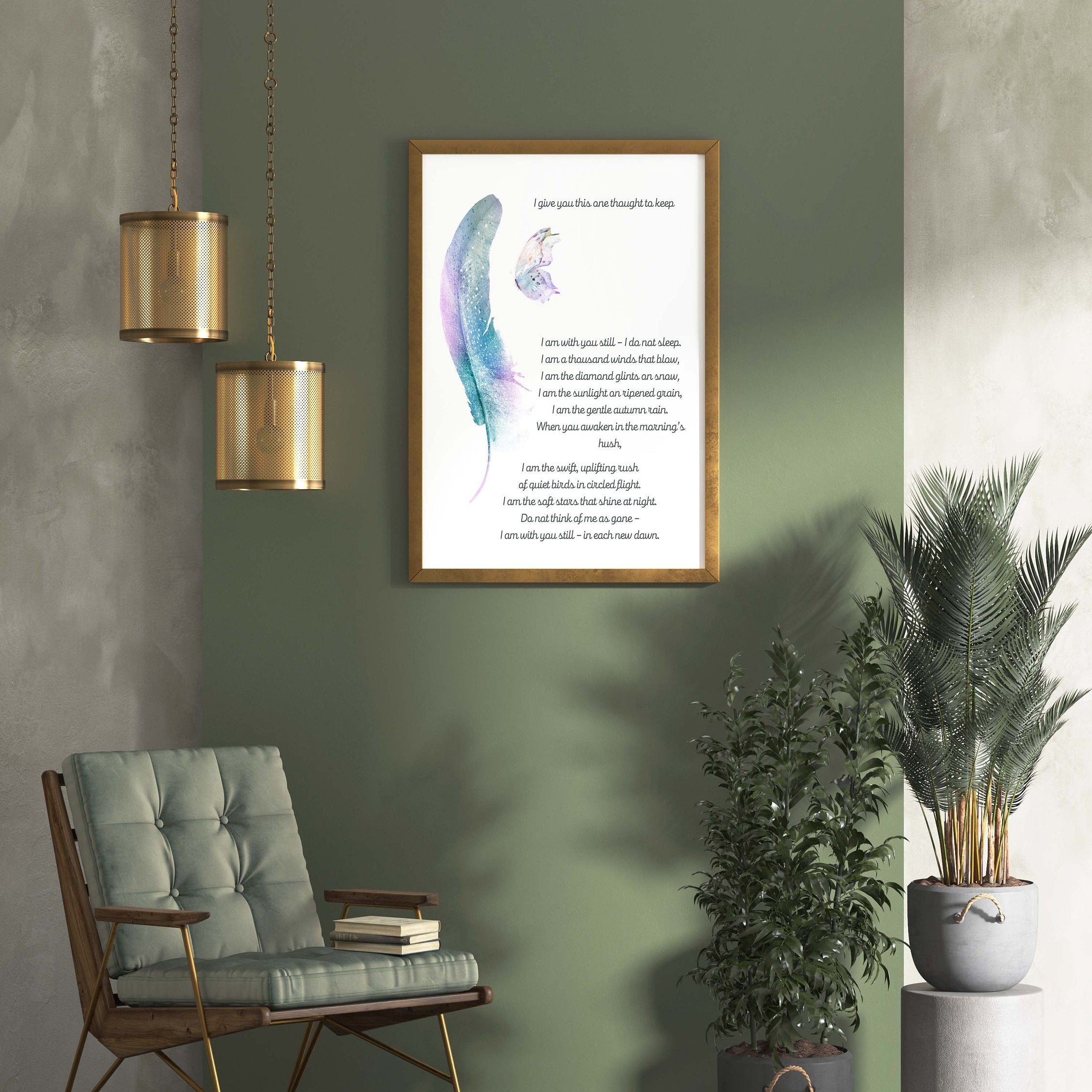 I Give You This One Thought Native American Prayer Quote Print with Watercolor Butterfly & Feather, Inspirational Gift Wall Art