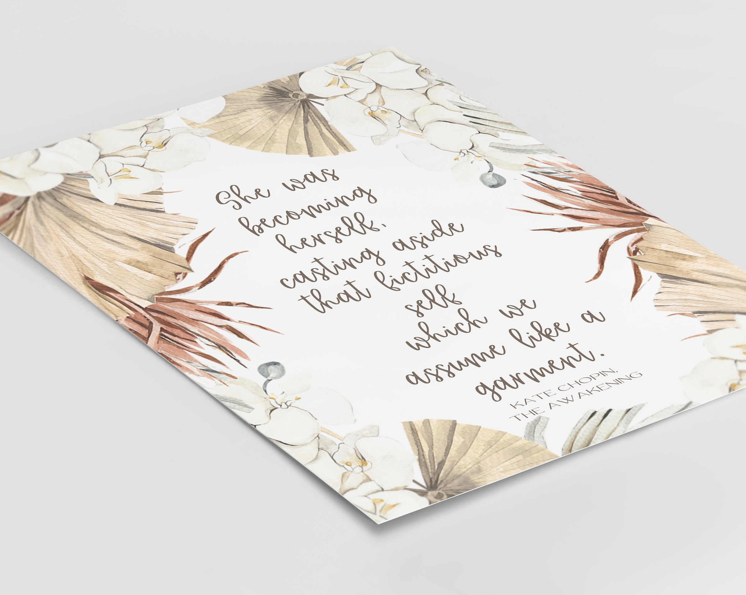 She Was Becoming Herself The Awakening Quote Inspirational Print Gift, Kate Chopin Unframed Feminist Typography Print in Neutral Colors