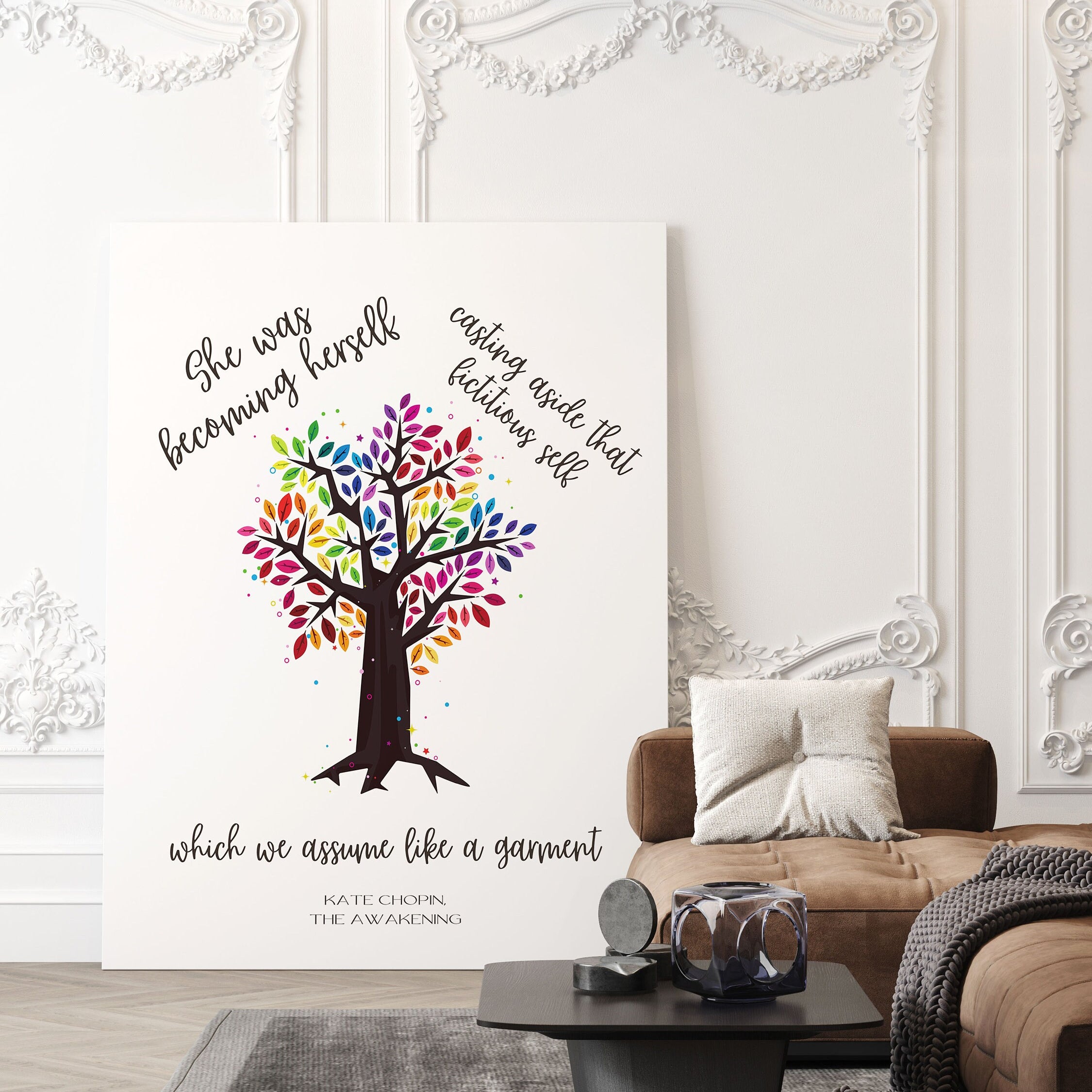 She Was Becoming Herself The Awakening Quote Inspirational Print Gift, Kate Chopin Unframed Feminist Typography Print in Rainbow Colors