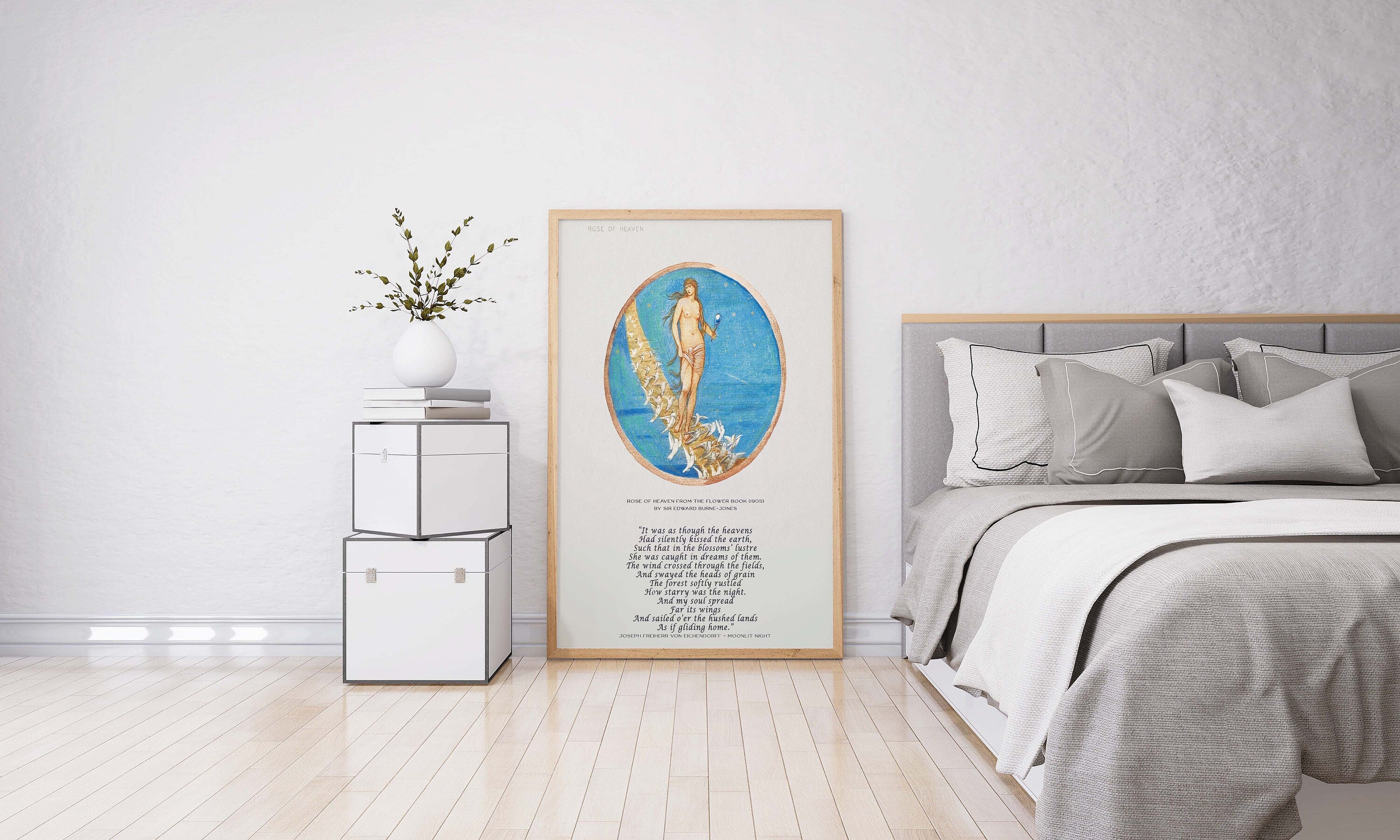 Edward Burne Jones Fine Art Print with Joseph Freiherr von Eichendorff Poem - Rose of Heaven, The Flower Book