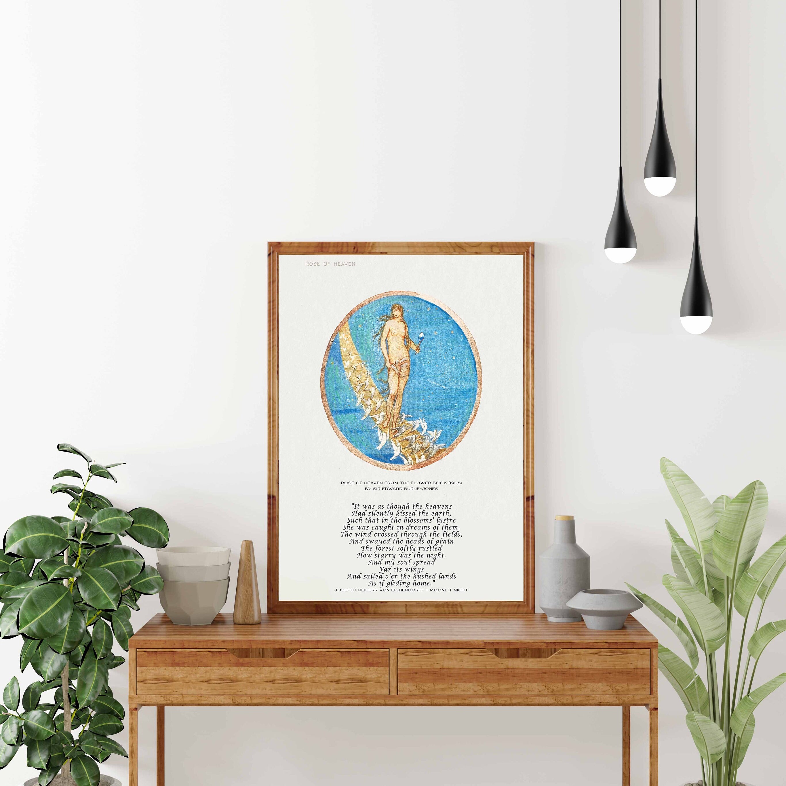 Edward Burne Jones Fine Art Print with Joseph Freiherr von Eichendorff Poem - Rose of Heaven, The Flower Book