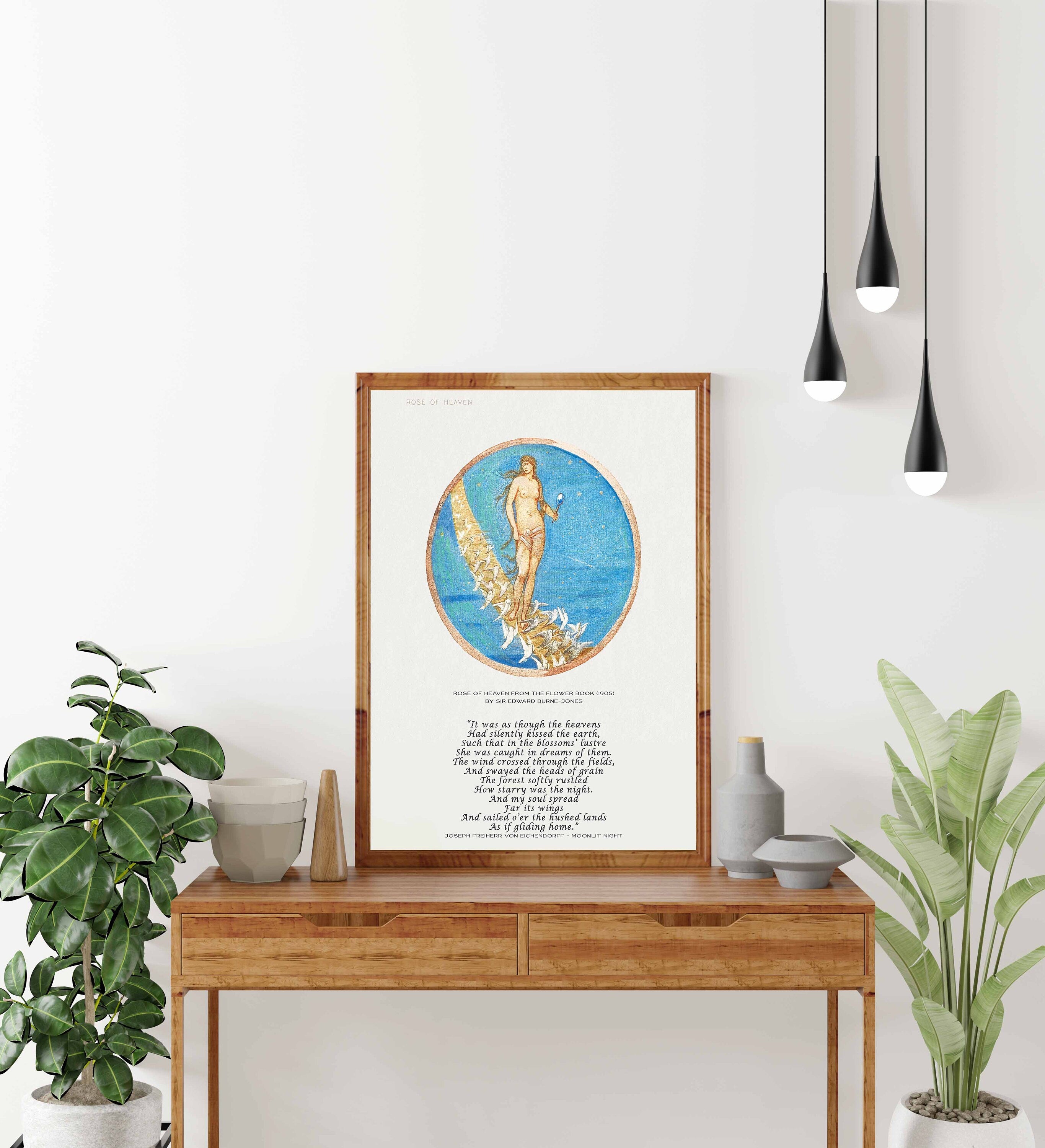 Edward Burne Jones Fine Art Print with Joseph Freiherr von Eichendorff Poem - Rose of Heaven, The Flower Book
