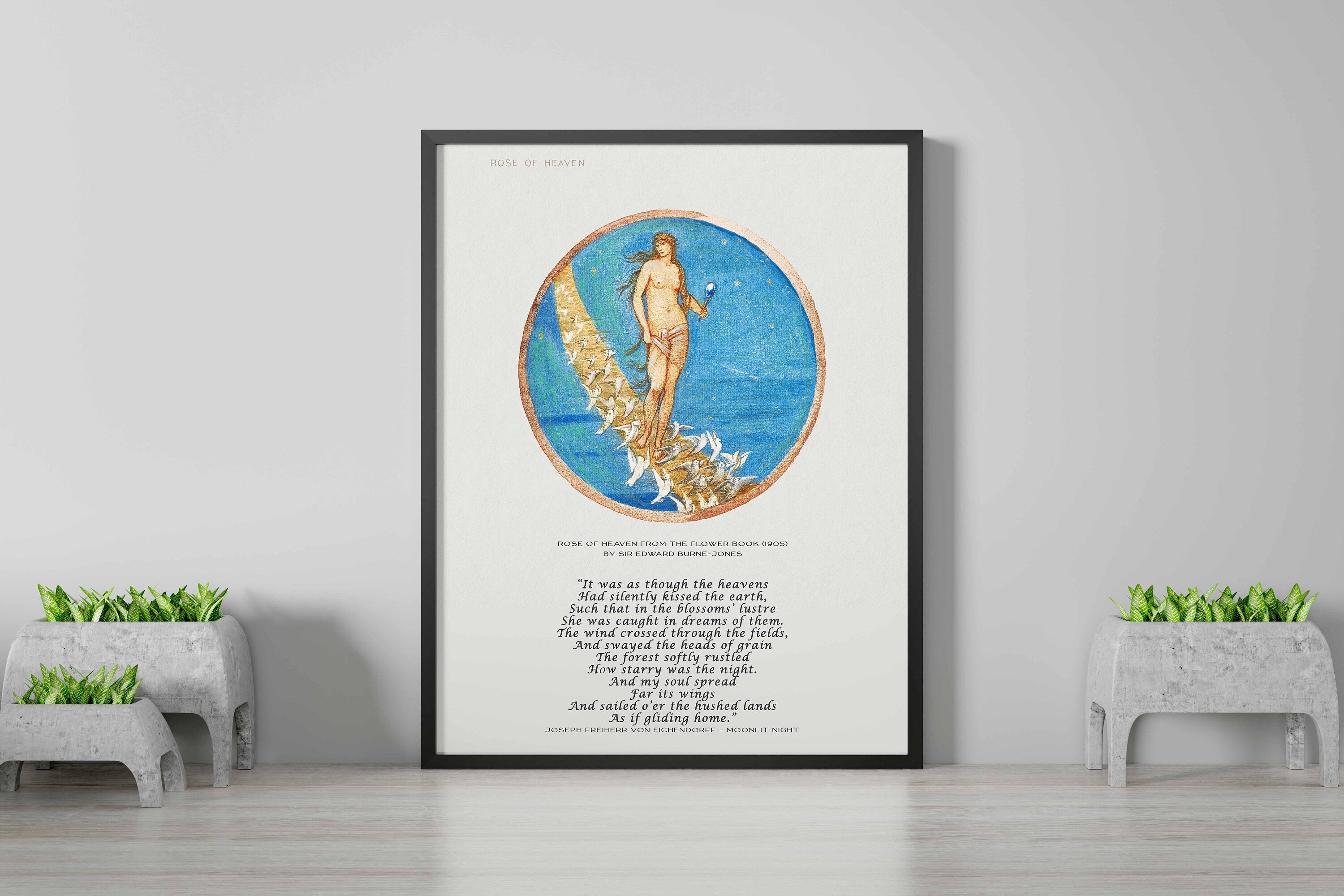 Edward Burne Jones Fine Art Print with Joseph Freiherr von Eichendorff Poem - Rose of Heaven, The Flower Book
