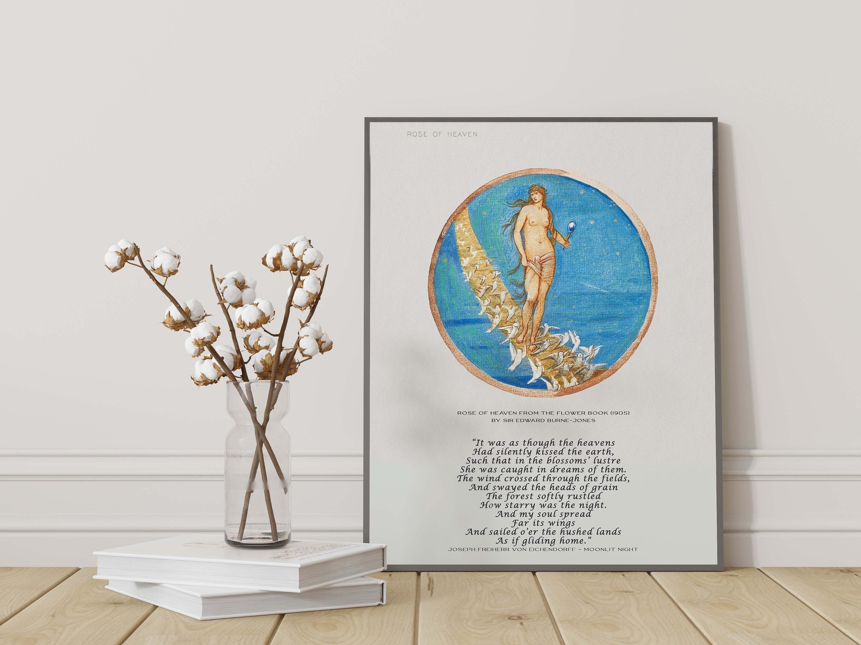 Edward Burne Jones Fine Art Print with Joseph Freiherr von Eichendorff Poem - Rose of Heaven, The Flower Book