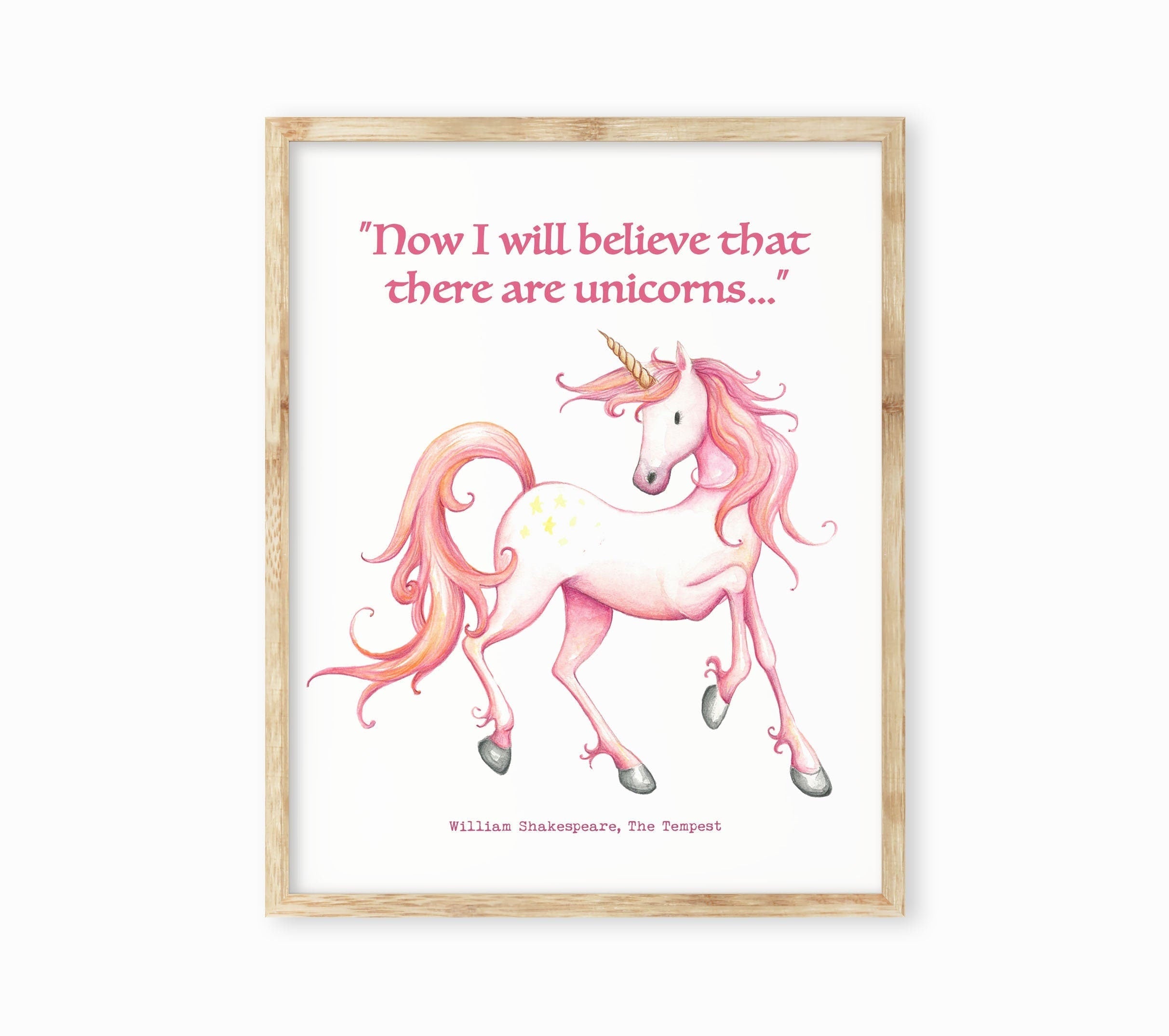 Unicorn Print Shakespeare The Tempest, Now I Will Believe That There Are Unicorns Quote