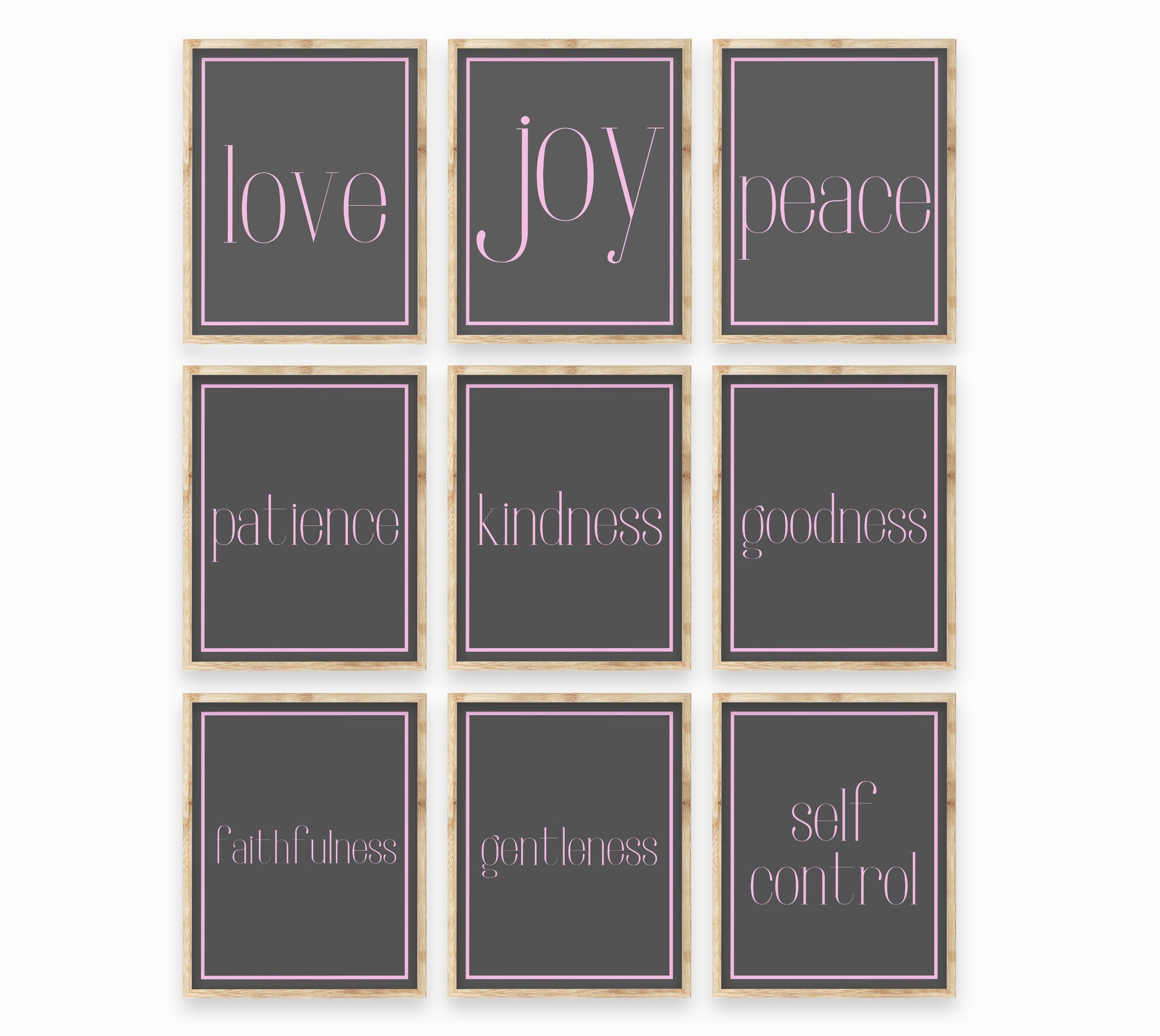 Galatians Fruits of the Spirit Love Joy Peace Wall Art Print Set, Unframed Prints in Black & White for Wall Decor