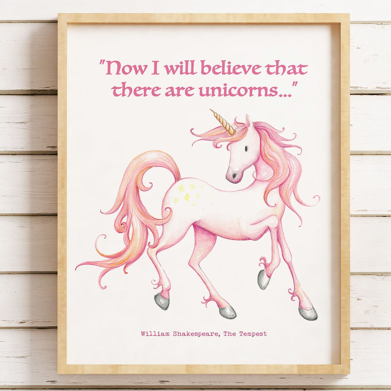 Unicorn Print Shakespeare The Tempest, Now I Will Believe That There Are Unicorns Quote