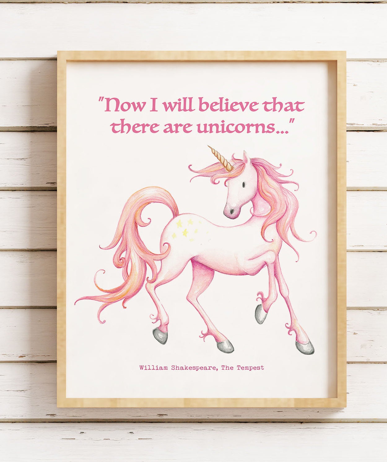 Unicorn Print Shakespeare The Tempest, Now I Will Believe That There Are Unicorns Quote