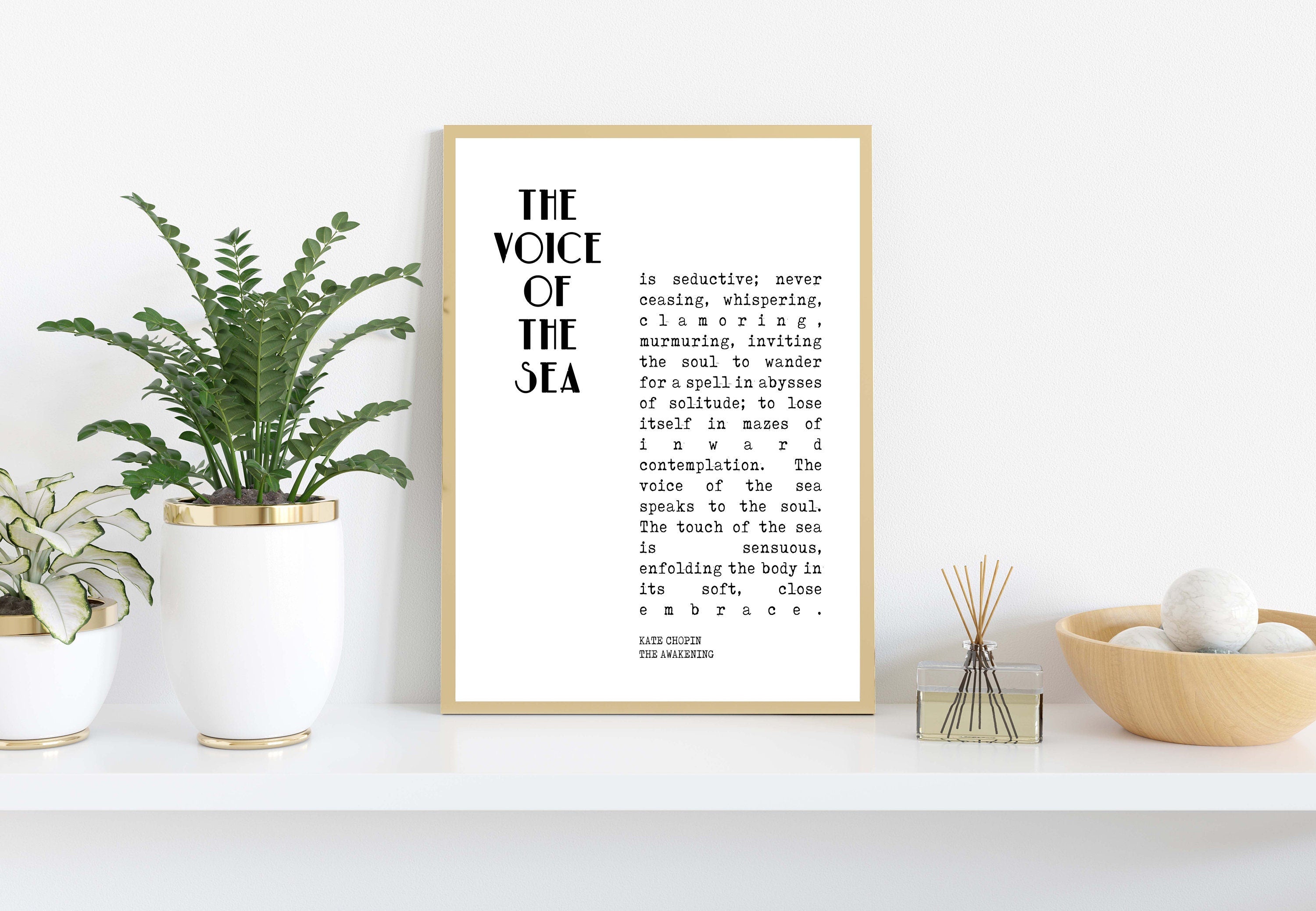 The Voice of the Sea The Awakening Quote Inspirational Print Gift, Kate Chopin Typography Print in Black & White Unframed or Framed Art