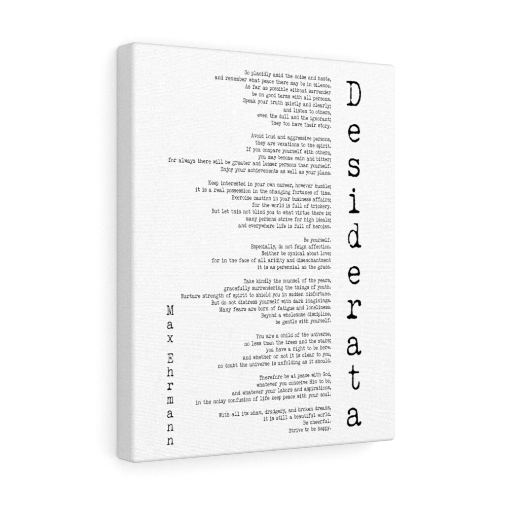 Desiderata Canvas Print in Black & White, Max Ehrmann Literary Quote Wall Art Prints