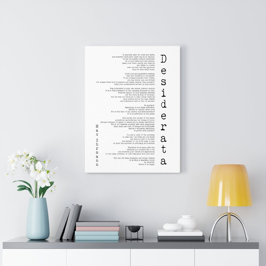 Desiderata Canvas Print in Black & White, Max Ehrmann Literary Quote Wall Art Prints