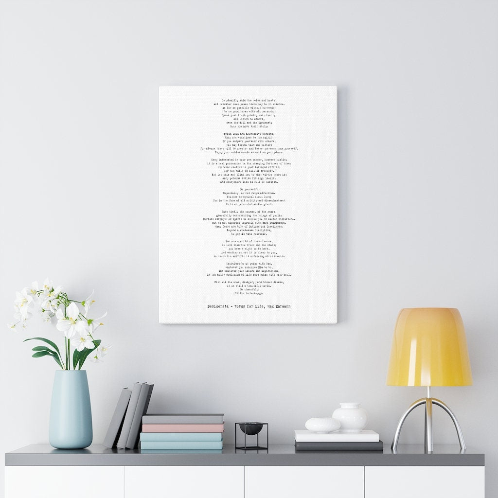 Desiderata Canvas Print in Black & White, Max Ehrmann Literary Quote Wall Art Prints