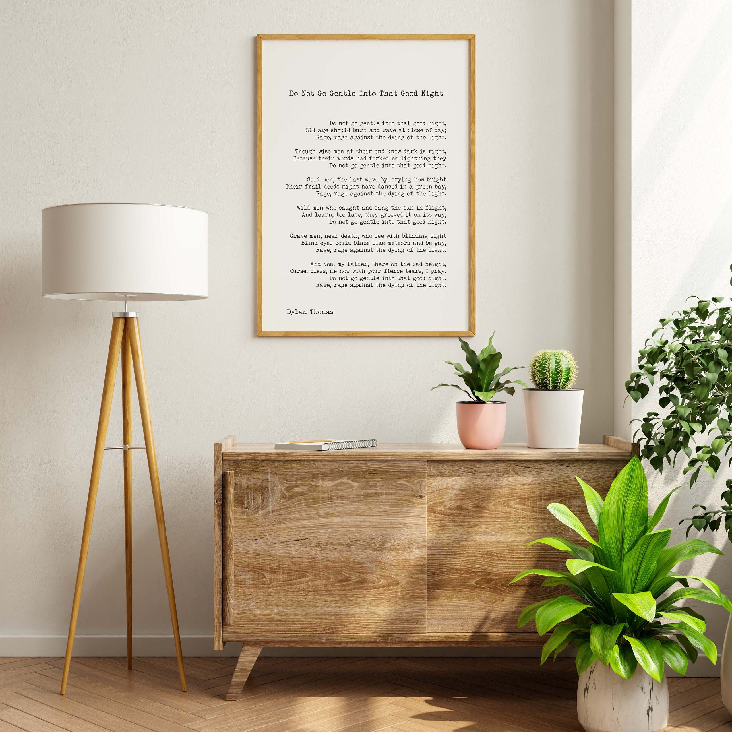 Large Dylan Thomas Poem Print, Do Not Go Gentle Poetry Poster in Black & White for Home Wall Decor