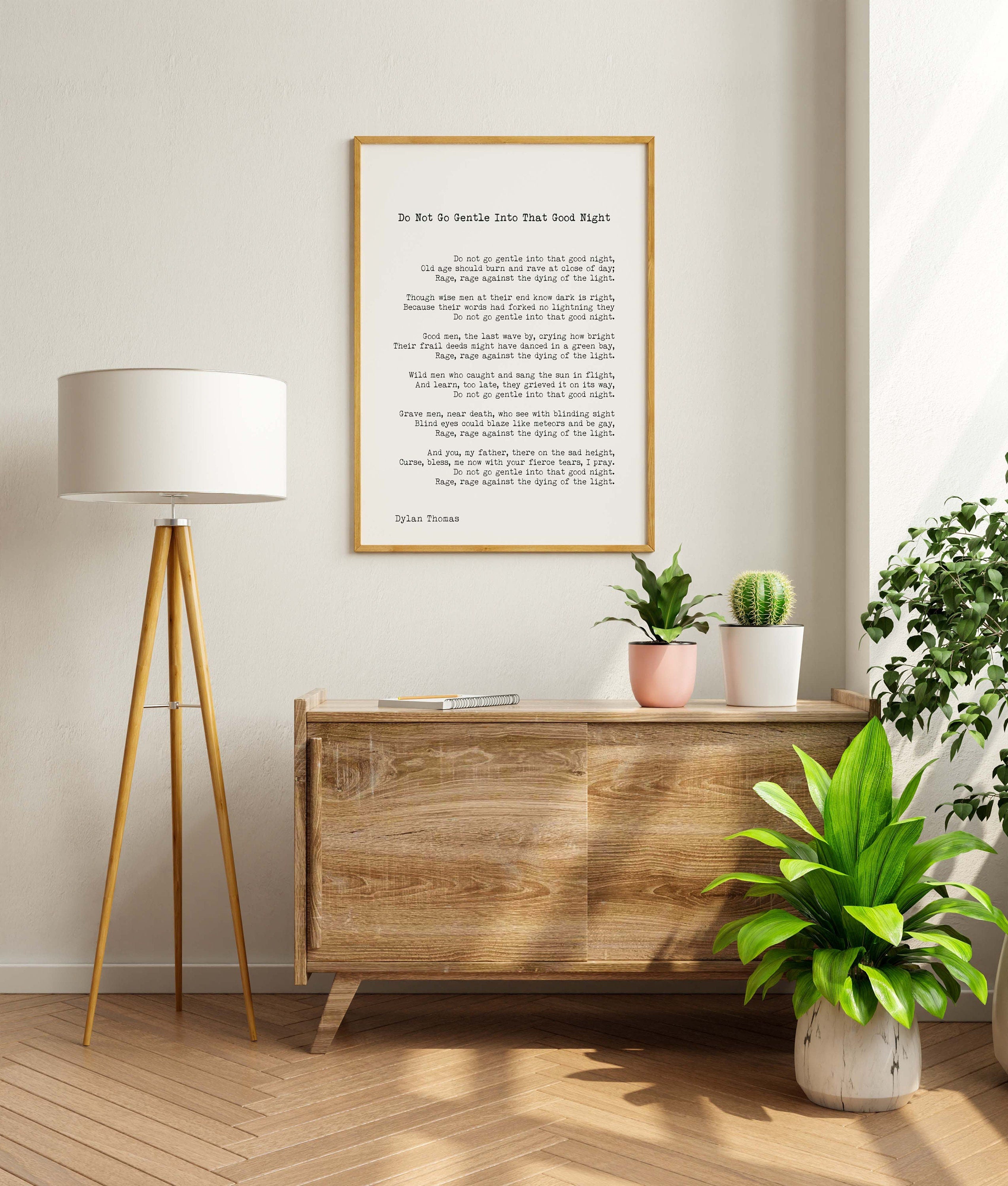 Large Dylan Thomas Poem Print, Do Not Go Gentle Poetry Poster in Black & White for Home Wall Decor