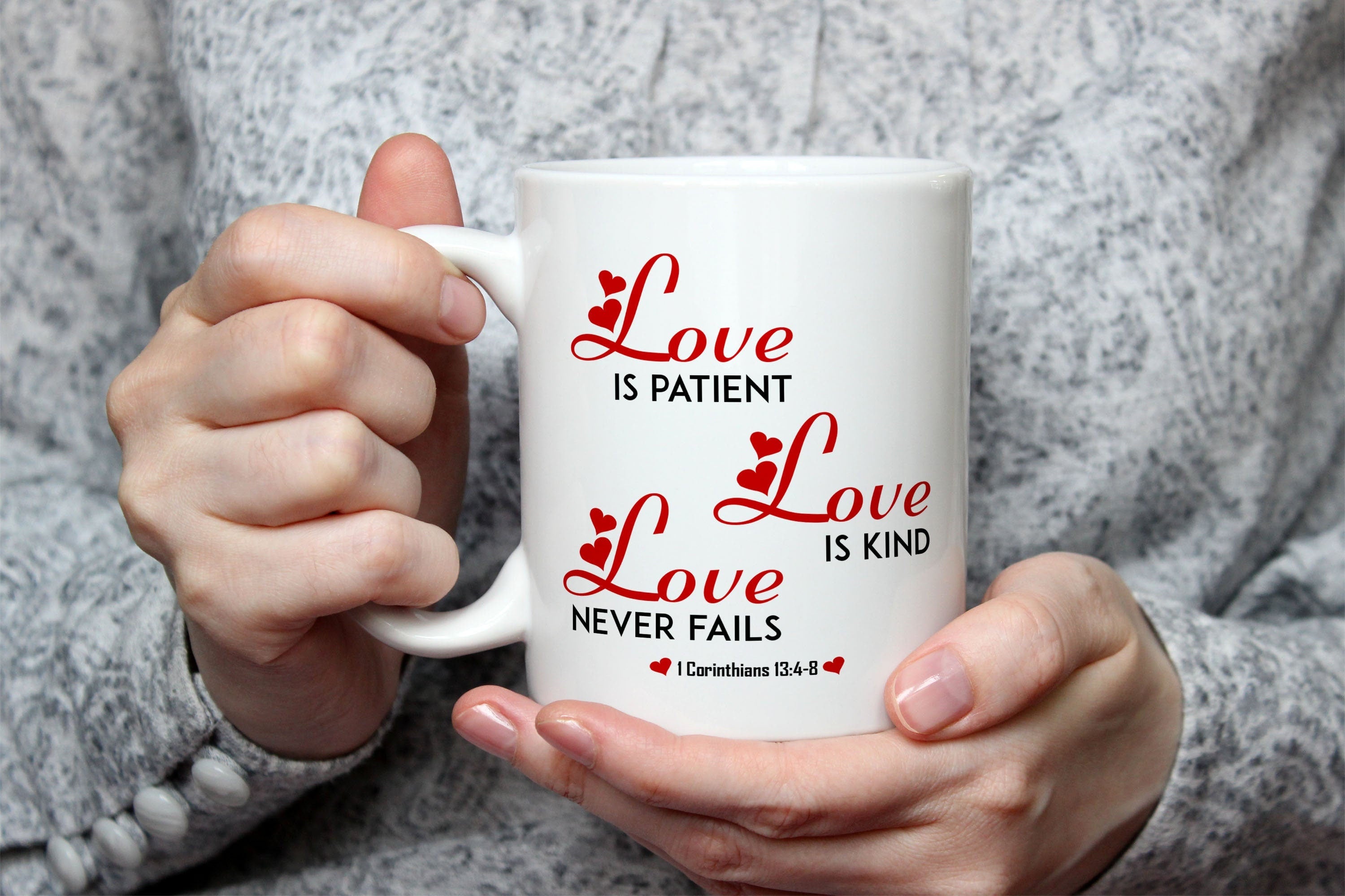 Love is Patient Love is Kind Coffee Mug, Scripture Tea Mug Christian Gifts