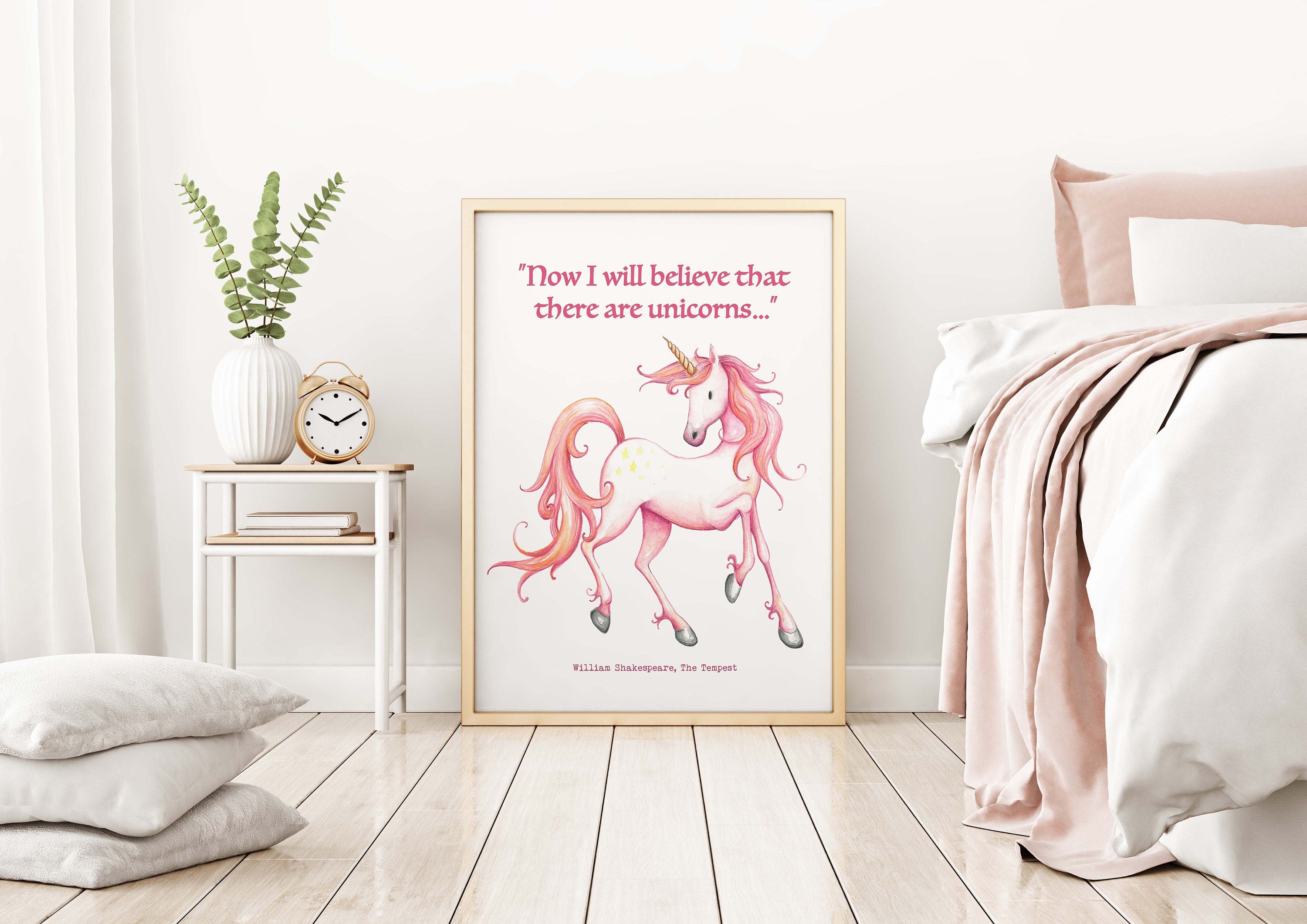 Unicorn Print Shakespeare The Tempest, Now I Will Believe That There Are Unicorns Quote